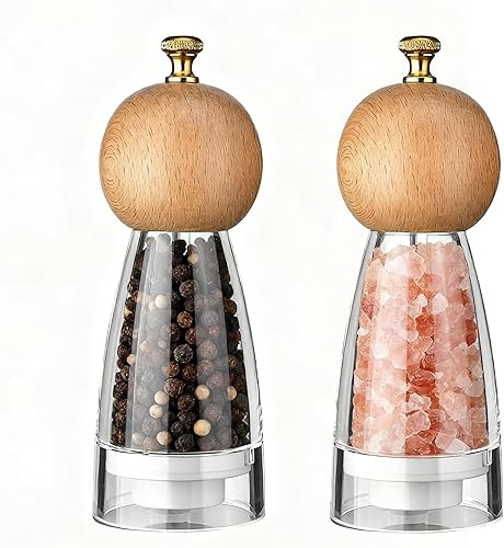 Juego de molinillo de sal y pimienta, molinillo de sal y pimienta manual, juego de molinillo de pimienta con grosor ajustable, salero acrílico y