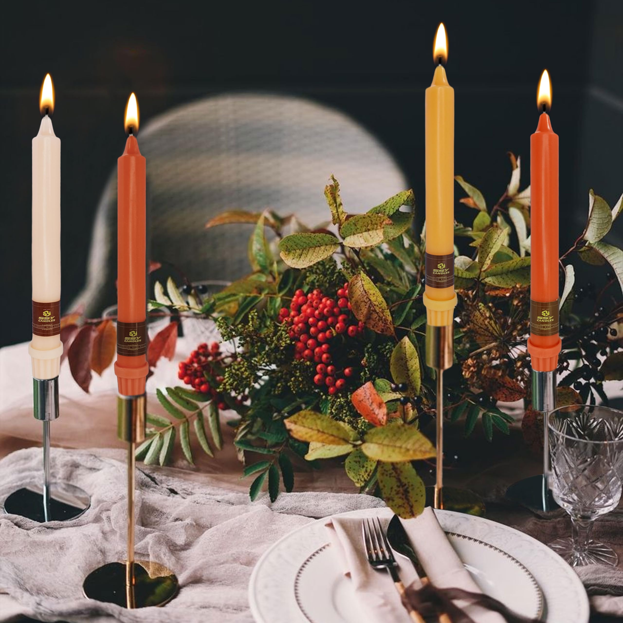 4 PCS Gradient Orange Taper Candlesticks 8 inch Unscented Tapered Candles Sticks for Home Holiday Wedding Party Decoration