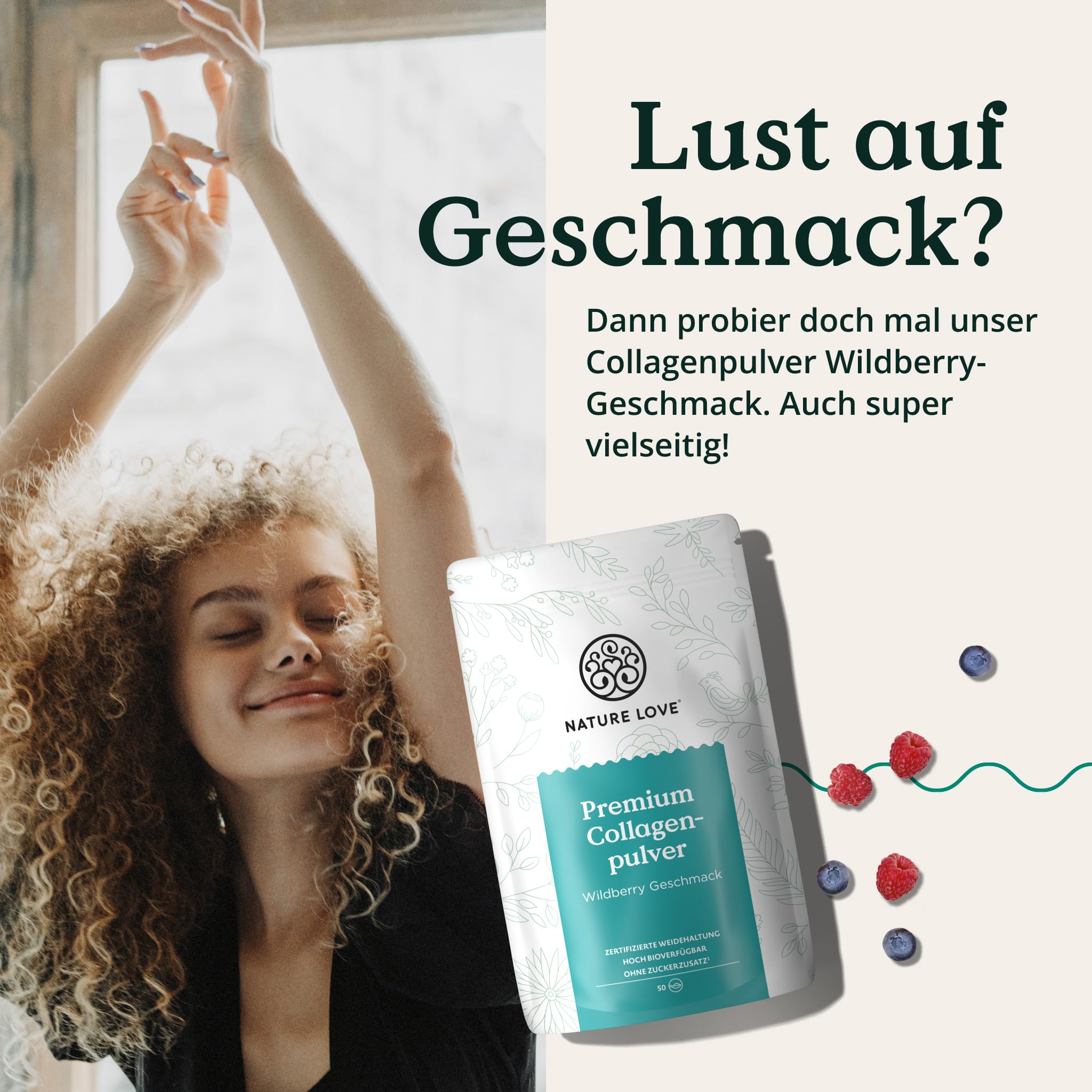NATURE LOVE® Premium Collagen Pulver - 1500g Kollagen - Peptide Type 1 und 3 - von Rindern aus Weidehaltung - Geschmacksneutral - ohne Zuckerzusatz & Süßungsmittel