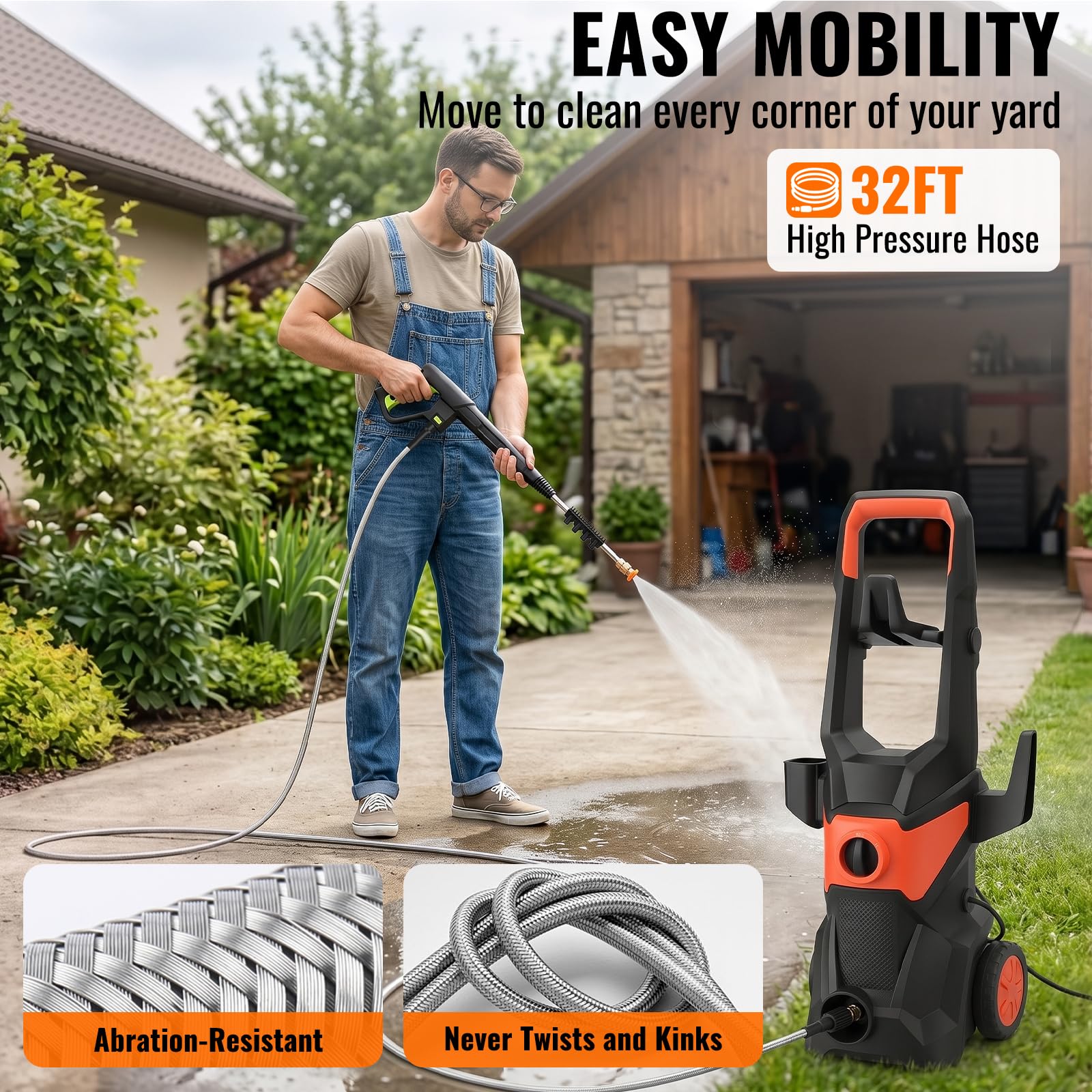 Nettoyeurs Haute-Pression 1800W avec Tuyau 10M, Débit 5.6l/Min