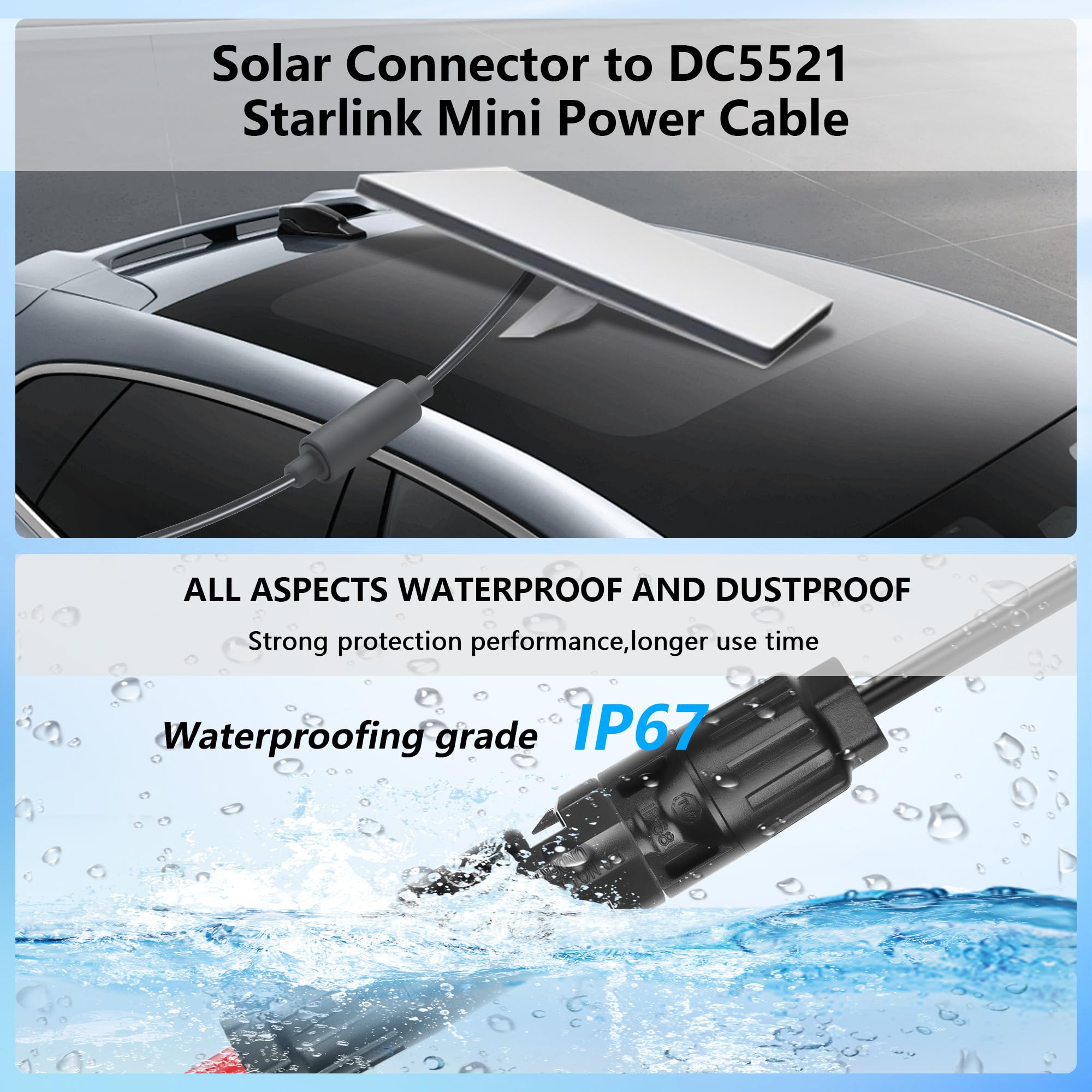GINTOOYUN Starlink Mini kabel zasilający Solar do DC5521, wtyczka solarna męska/żeńska do wodoszczelnego DC 5,5 x 2,1 mm, męski wtyk przedłużający prąd do paneli słonecznych (6,56 ft)