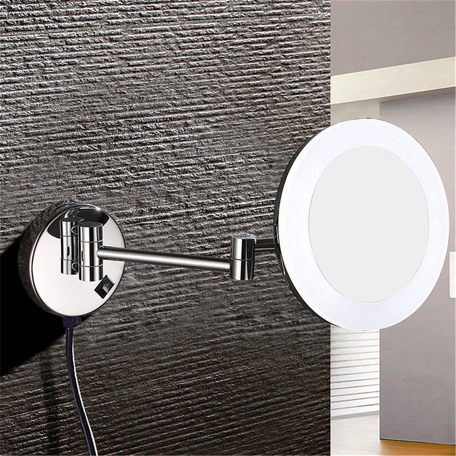 Espejo de Maquillaje de latón de 8 Pulgadas con luz LED 3X/5X/7X/10X Espejo de Aumento Baño Cromo Extensible Montado en la Pared Espejo de Afeitar con Interruptor de Enchufe 7X (Color : 5X)