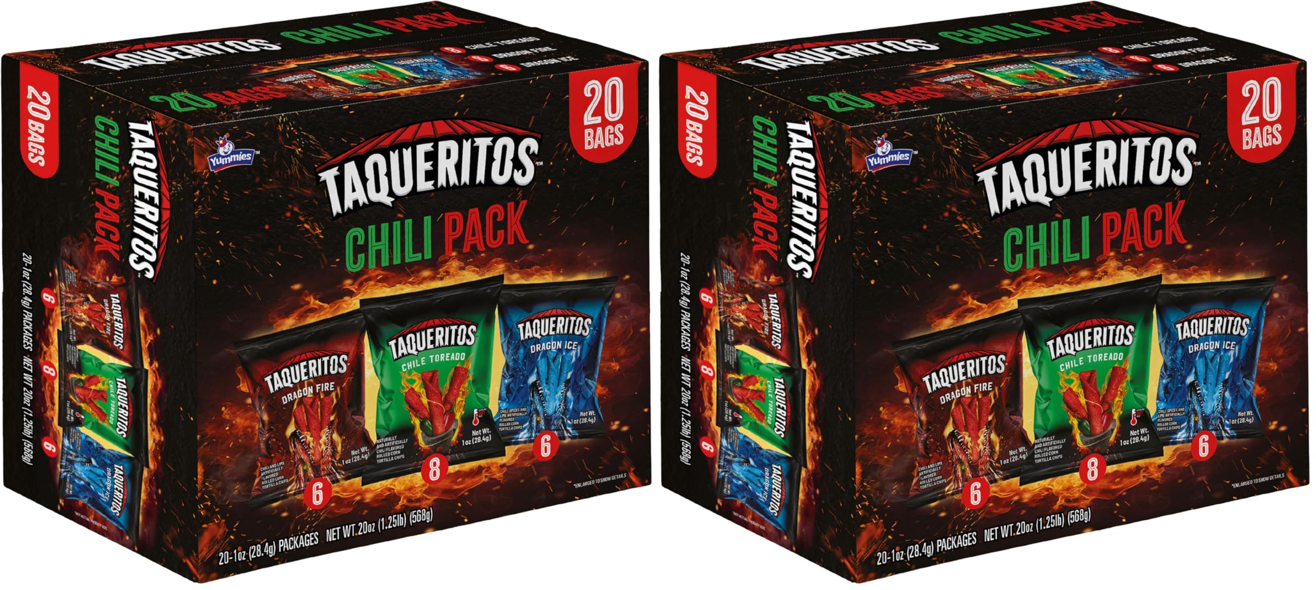 Taqueritos Chips de milho enrolados sabor chili, pacote variado com 2 pacotes de 560 g