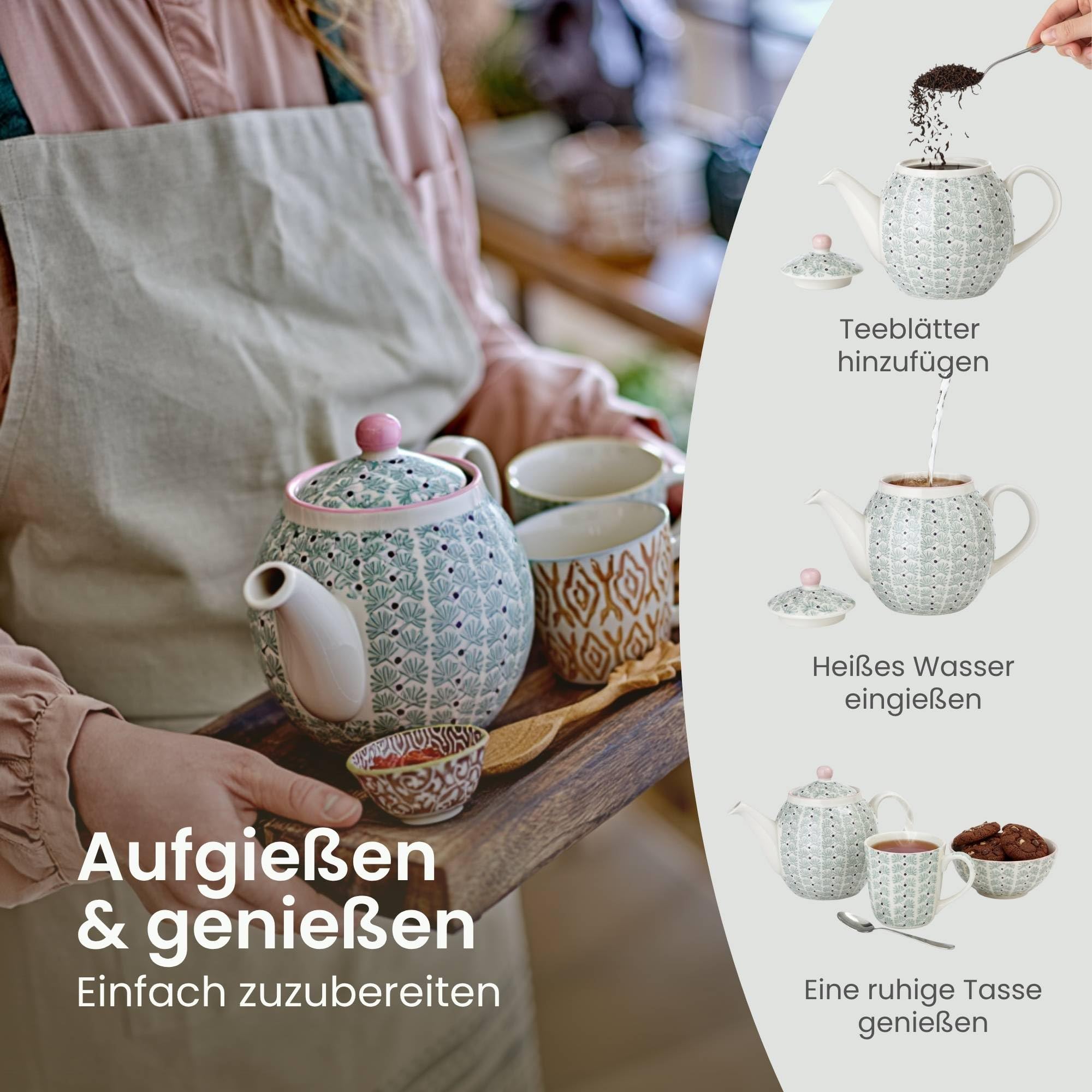 Bloomingville Dzbanek do herbaty Maya, zielony, ceramika, miętowa zieleń