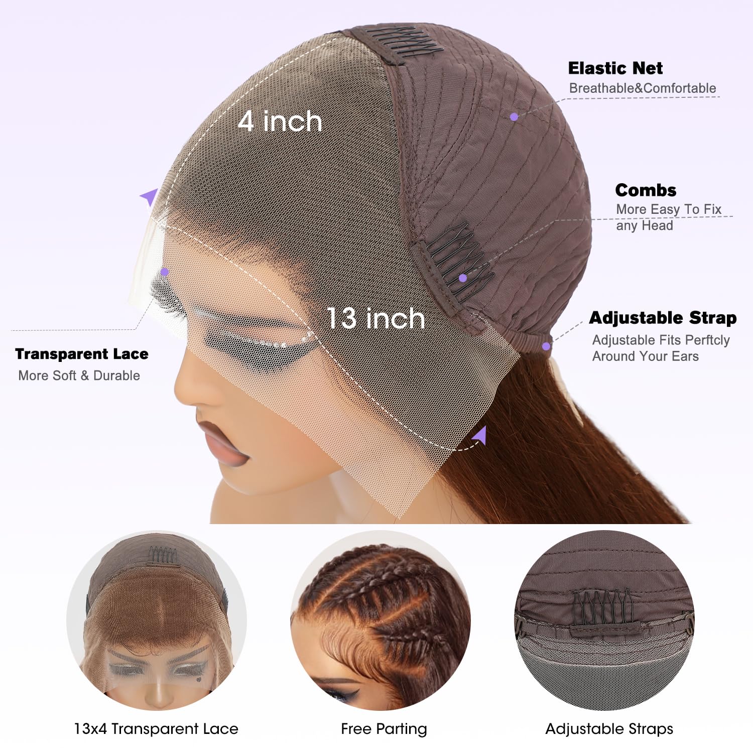 RXY Perruque Femme Naturelle Brésilien 13x4 Body Wave Brun Clair #4 Perruque Cheveux Humain 180 Density Human Hair Wig HD Lace Front Wig Peruque Naturel Humaine Light Brown 16 Pouces(41cm)