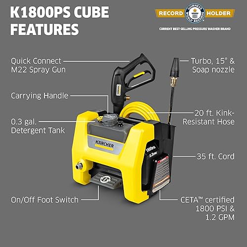 Miniatura 2 de Kärcher - K1800PS Cube TruPressure Lavadora a presión eléctrica - 1800 PSI  2250 Max PSI - Con 3 boquillas para limpiar automóviles, revestimientos,