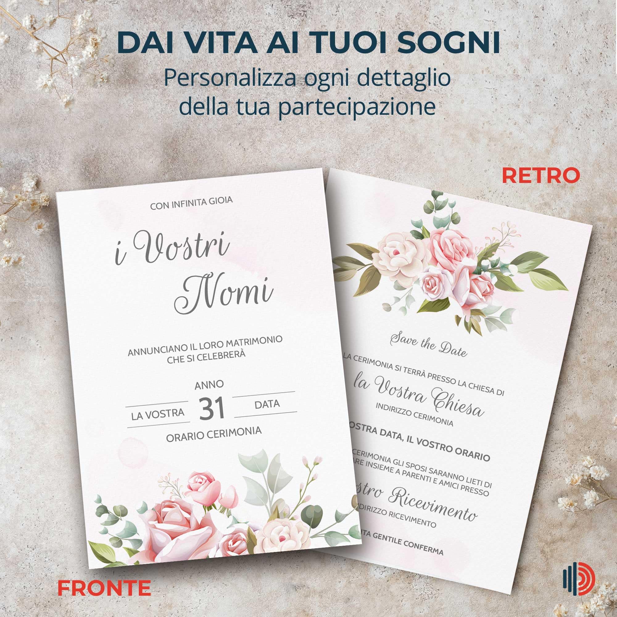 Partecipazioni Matrimonio Personalizzate 40pz Stampa inclusa - Inviti Matrimonio Personalizzabili in Carta Martellata Alta Qualità 200gr - 16x11,5cm - Essential WI-7 EchoPrint