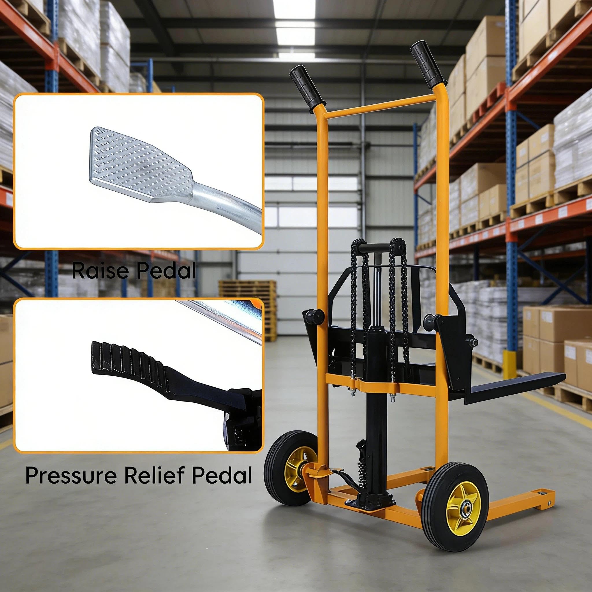 Elevador Hidráulico De Materiales, Transpaleta Manual con Capacidad para 200 Kg, Plataforma Plana De Acero Extraíble,Carretilla Elevadora De Transporte Móvil Apiladora de Palets
