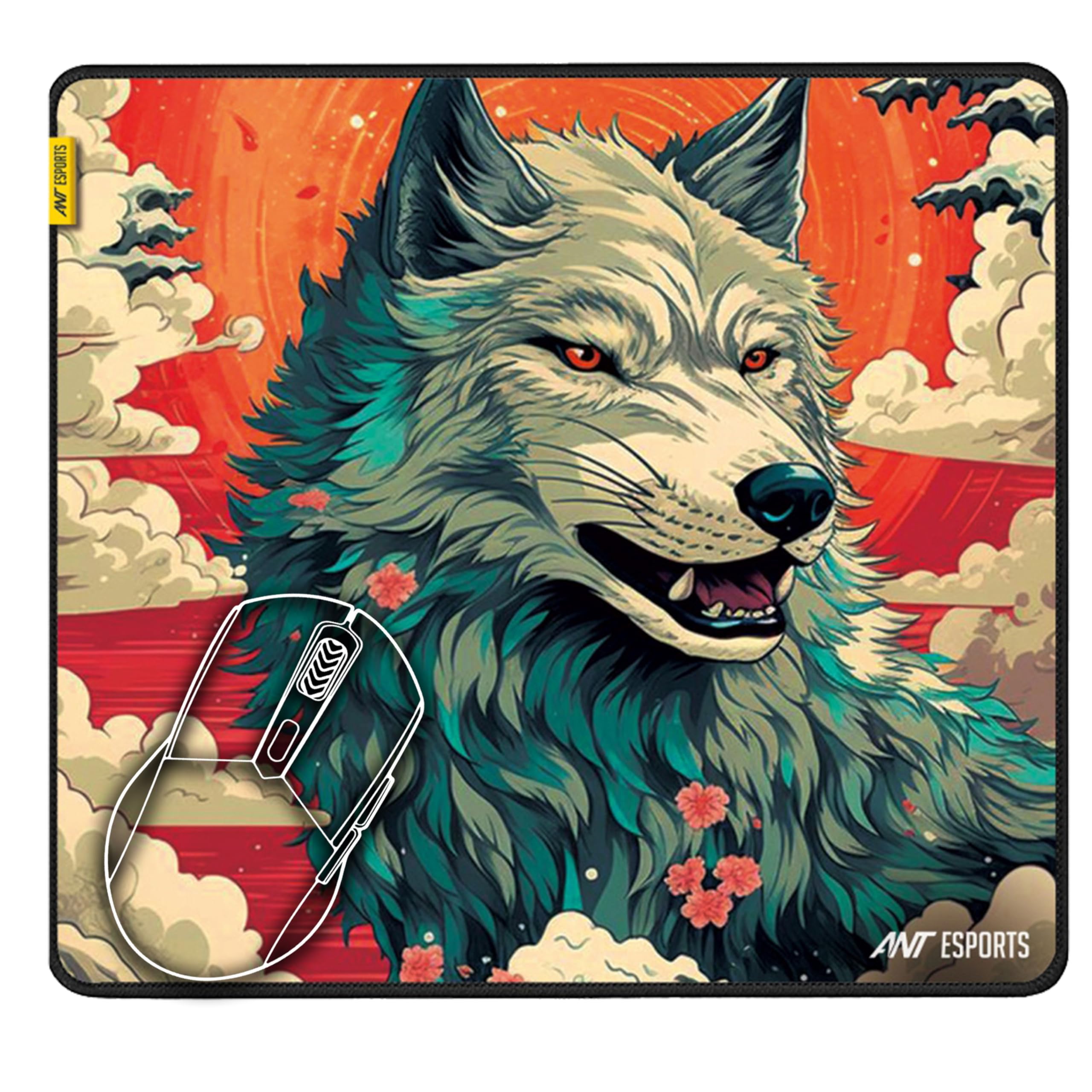 Ant Esports Wolf Mouse Pad 260X210X3mm Anti-fray Stitching, Gaming Mouse Pad Waterproof Surface & Non-Slip Rubber Base Stitched Edges Gaming Mouse Mat for Laptop,Compatible with Laser and Optical Mice