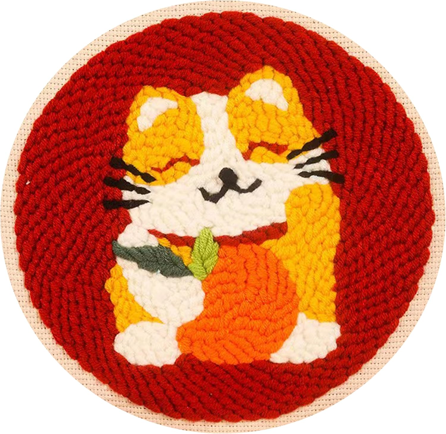 Howie's Punch Needle Kit for Beginner, Cartoon Rug Hooking Embroidery Kits with Pattern, Yarns, Tools and Instructions, Creative Craft Home Decor(Fortune Cat, 8" diameters)