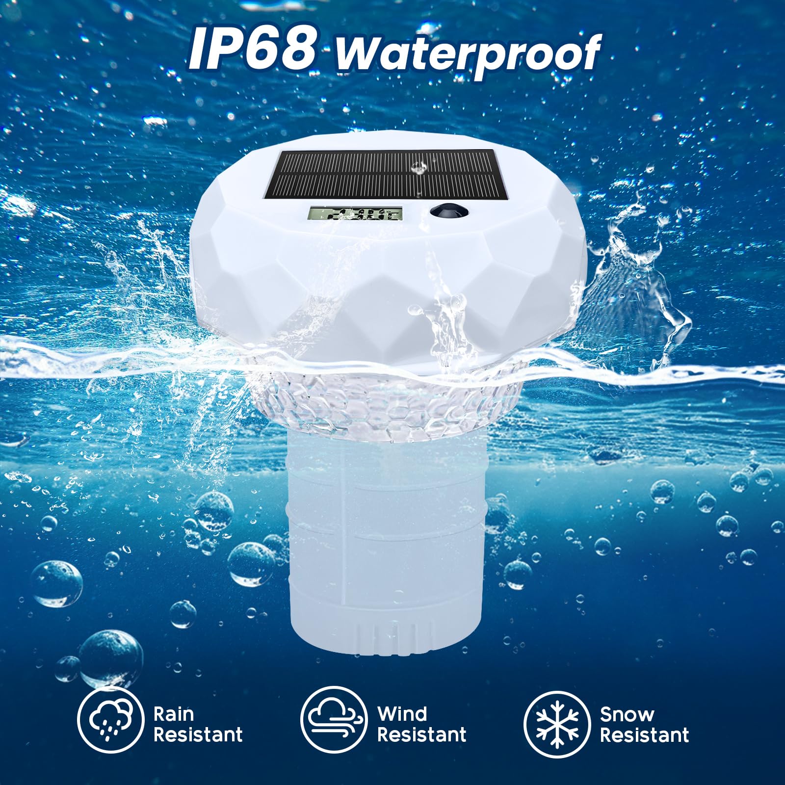 Dosierschwimmer Pool mit Solar Lichter, Thermometer, Solar Poolbeleuchtung mit Fernbedienung, 8 Farbmodi, Timer, Wasserdichte, Pool Chlortabletten Dosierer Schwimmer für Whirlpool, Spa, Teich Deko