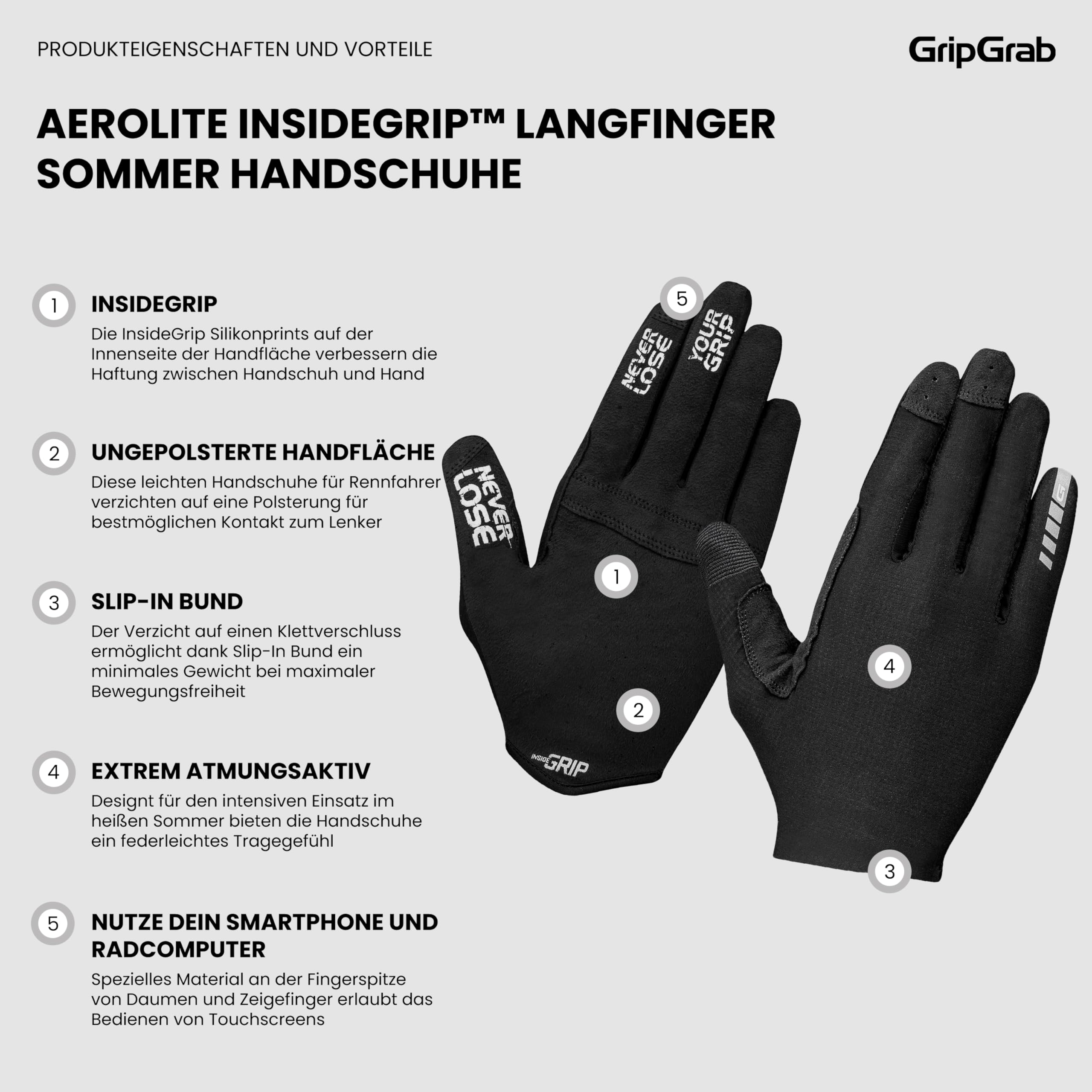 GripGrab Unisex – Erwachsene Aerolite Insidegrip Langfinger Profi MTB Race Handschuhe Mountainbike