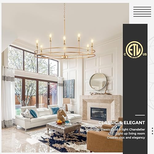 Miniatura 2 de Candelabro dorado de 9 luces para comedor sobre mesa, dormitorio principal, iluminación redonda para sala de estar, vestíbulo, baño, metal sólido,