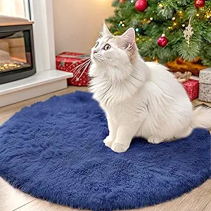 OLANLY Navy Blue Round Rugs for Bedroom - Machine Washable, 2 ft Circle Area Rugs for Living Room, Soft and Fluffy Shaggy Carpet for Teen Girls and Boys, Nursery Rooms, Dorms, Home Decor Aesthetic