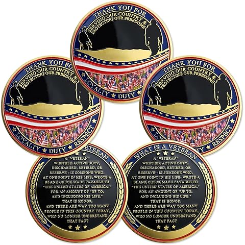 BHealthLife 5 Pcs Military Veteran Appreciation Challenge Coins Bulk Pack of 5 Thank You for Your Service Gift for Veterans