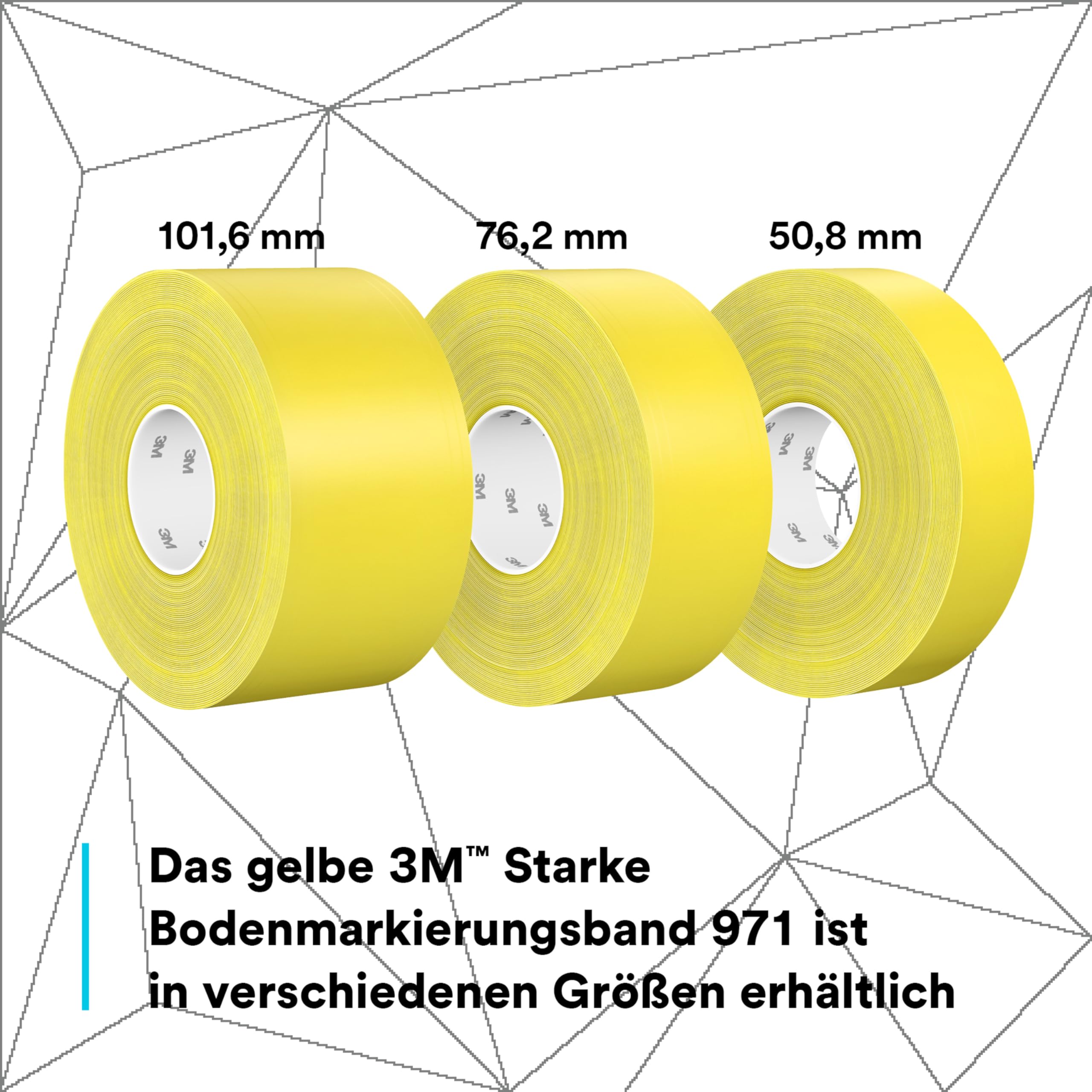 3M Langlebiges Bodenmarkierungsband 971, Gelb, 76.2 mm x 32.9 m, 0.43 mm, Einzeln verpackt zur bequemen Entnahme
