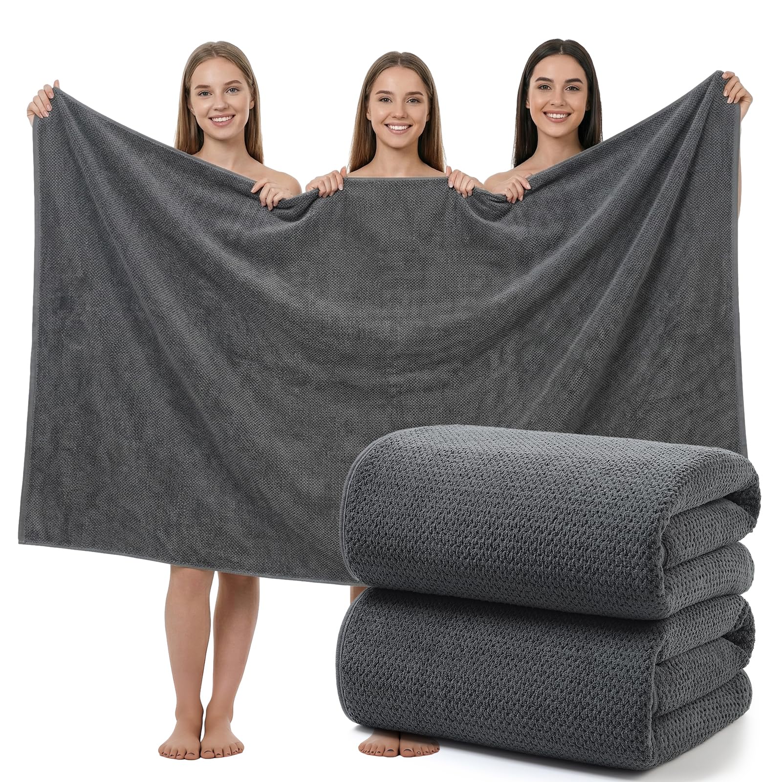 REDKISS 2 Pack Jumbo Bath Sheet, 100 x 200cm Microfibre Bath Towel Set for Bathroom, Extra Large & Lightweight, Quick-Dry, Super Soft & Highly Absorbent, Perfect to Wrap Yourself in, Dark Gray