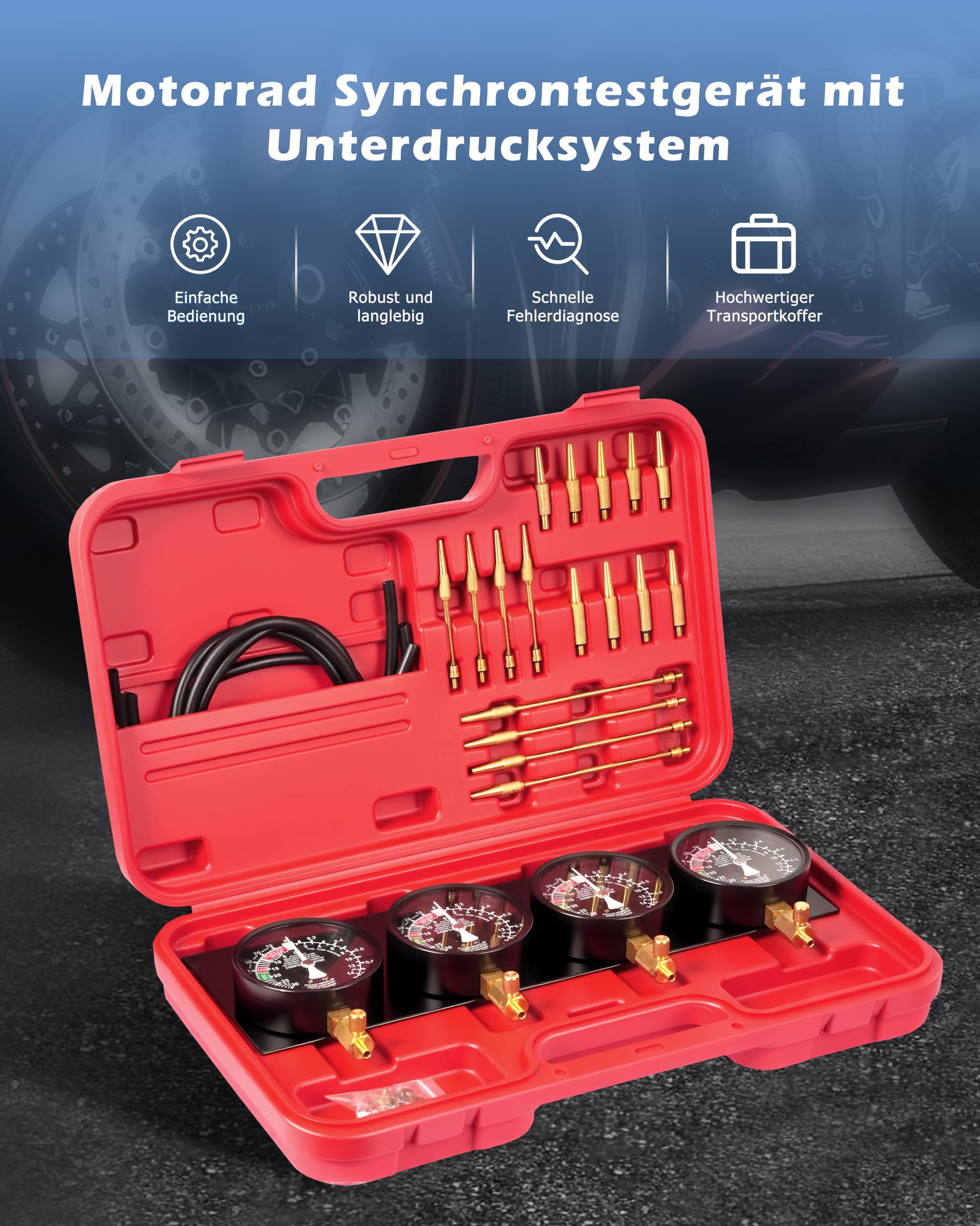 DAYUAN Synchrontester für 4 Vergaser Synchrontestgerät Vergaseruhren Synchronuhren PKW Motorrad Vakuumprüfer