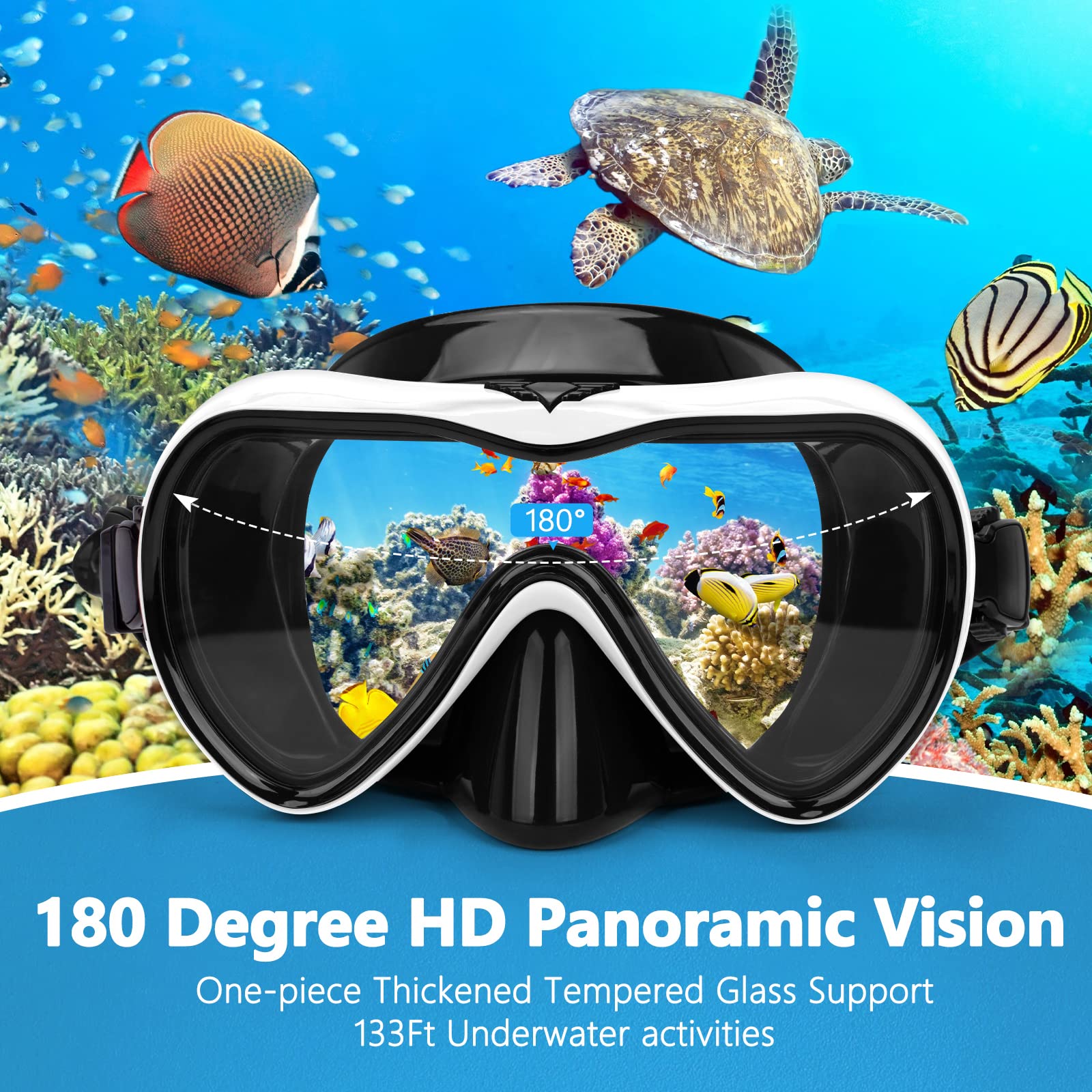 Gafas de natación, gafas de buceo antivaho con cubierta para la nariz, máscara de buceo de silicona antifugas para adultos, máscara de natación de vidrio templado HD de 180 grados para esnórquel con