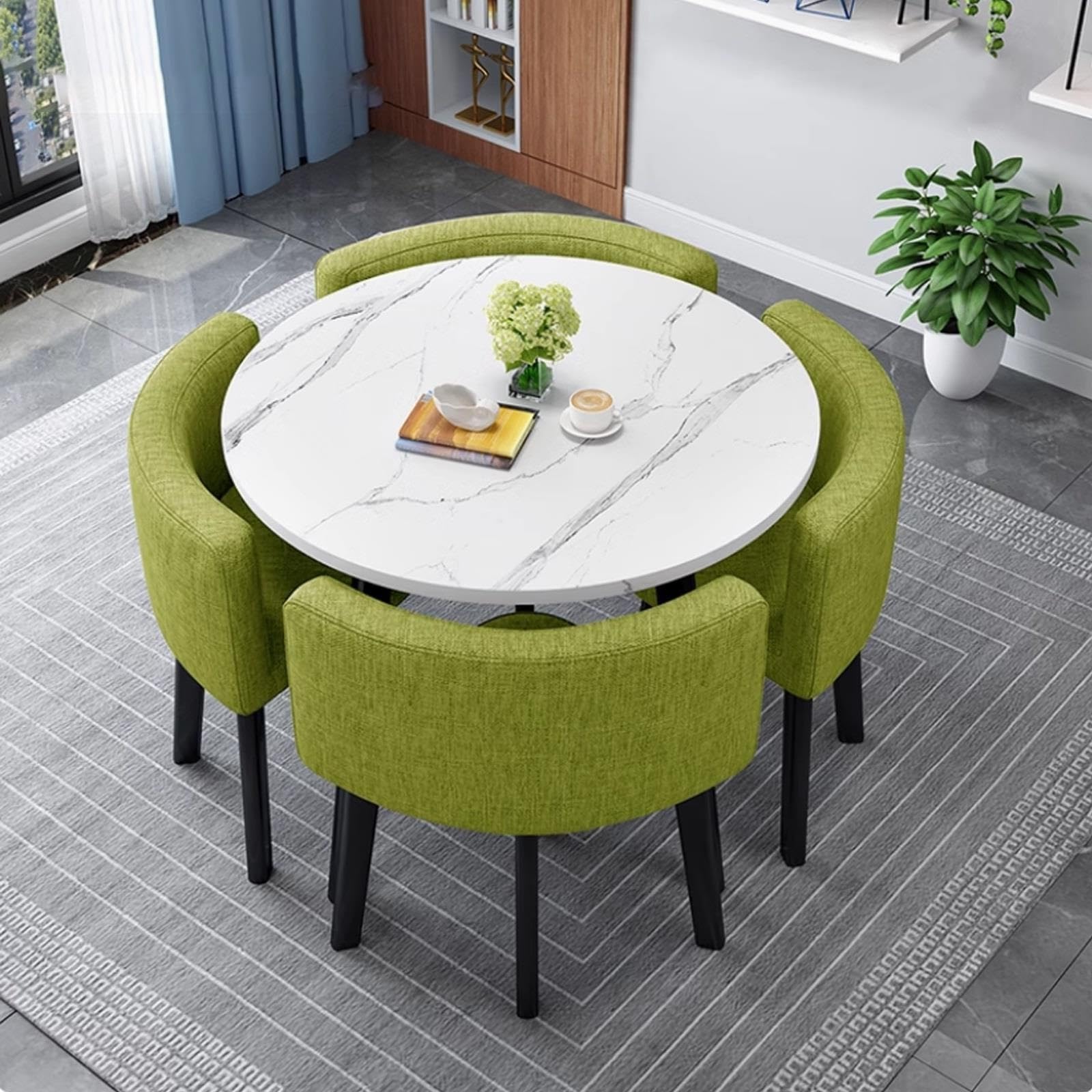 Table À Manger Ronde Avec 4 Chaises,Petite Table De Réunion Peu Encombrante