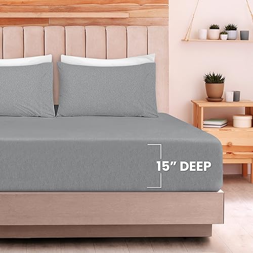 Miniatura 6 de Utopia Bedding Juego de sábanas de punto jersey Queen (paquete de 8, gris claro y oscuro)