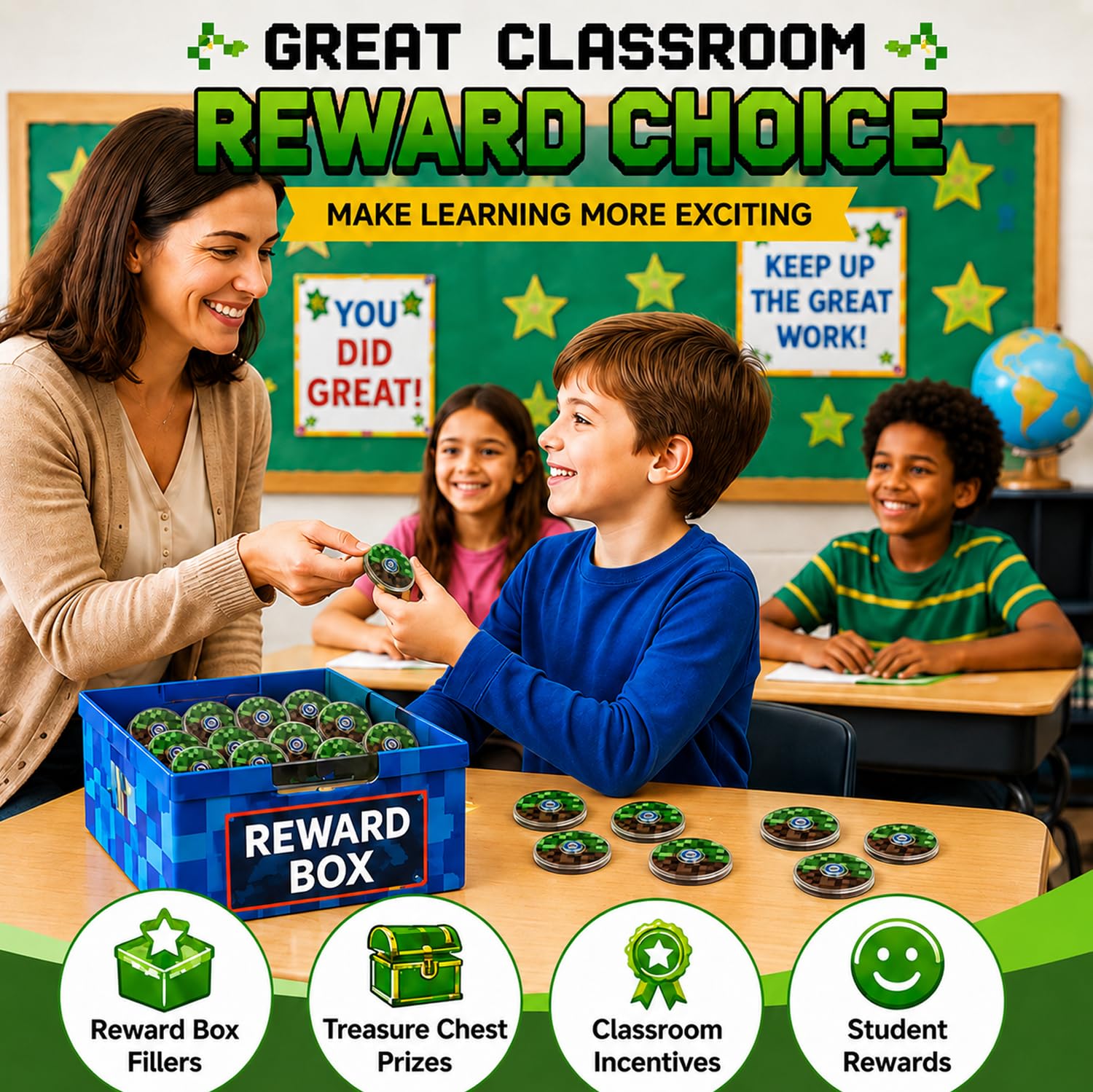 30 x grüne Pixel-Spinner-Spielzeuge für Kinder