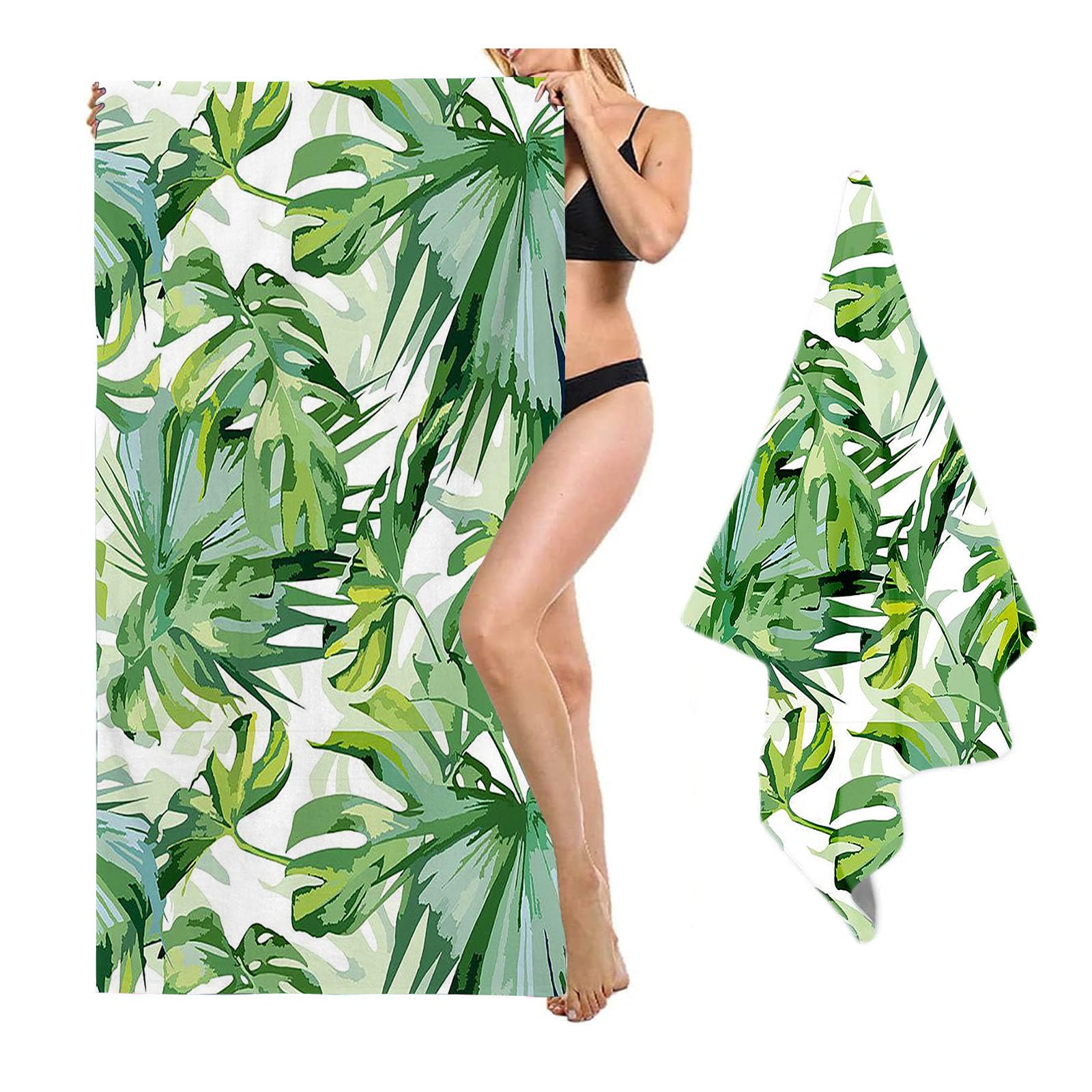 SHROUDEX Palm Leaf Beach Towel 90 x 180 cm Tropical Plants Microfibre Beach Towel Bath Towel Beach Towel for Bath Swimming Camping Yoga (40 x 80 cm, 2)