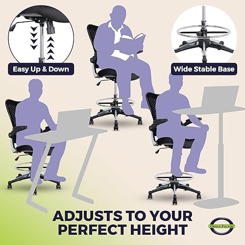 Miniatura 4 de Silla ergonómica de 300 libras para dibujar, silla de oficina alta, silla de escritorio para estar de pie, con reposabrazos abatibles, asiento de