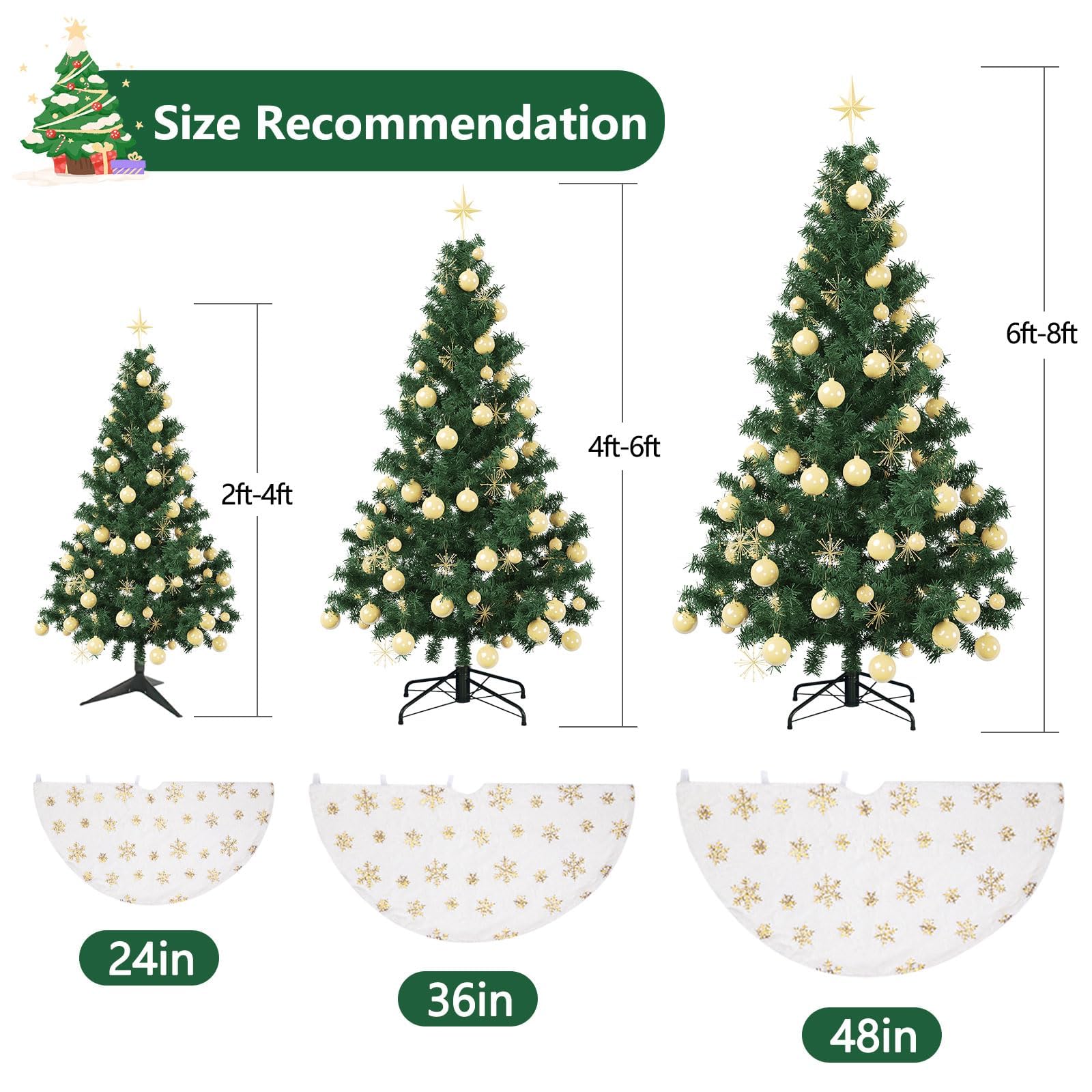 Gonna per albero di Natale, morbida gonna in peluche bianco, diametro 90 cm, fiocchi di neve dorati, decorazione per feste di Natale e Capodanno (spessore extra