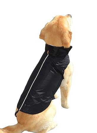 Downtown Pet Supply - Dog Rain Jacket - Washer Safe Fleece Jacket - Warm Dog Jacket for Fall/Winter with Velcro Straps and Elastic Band - Black - XS - Length 12.5 in, Neck 13.5 in, Chest: 13.5 in