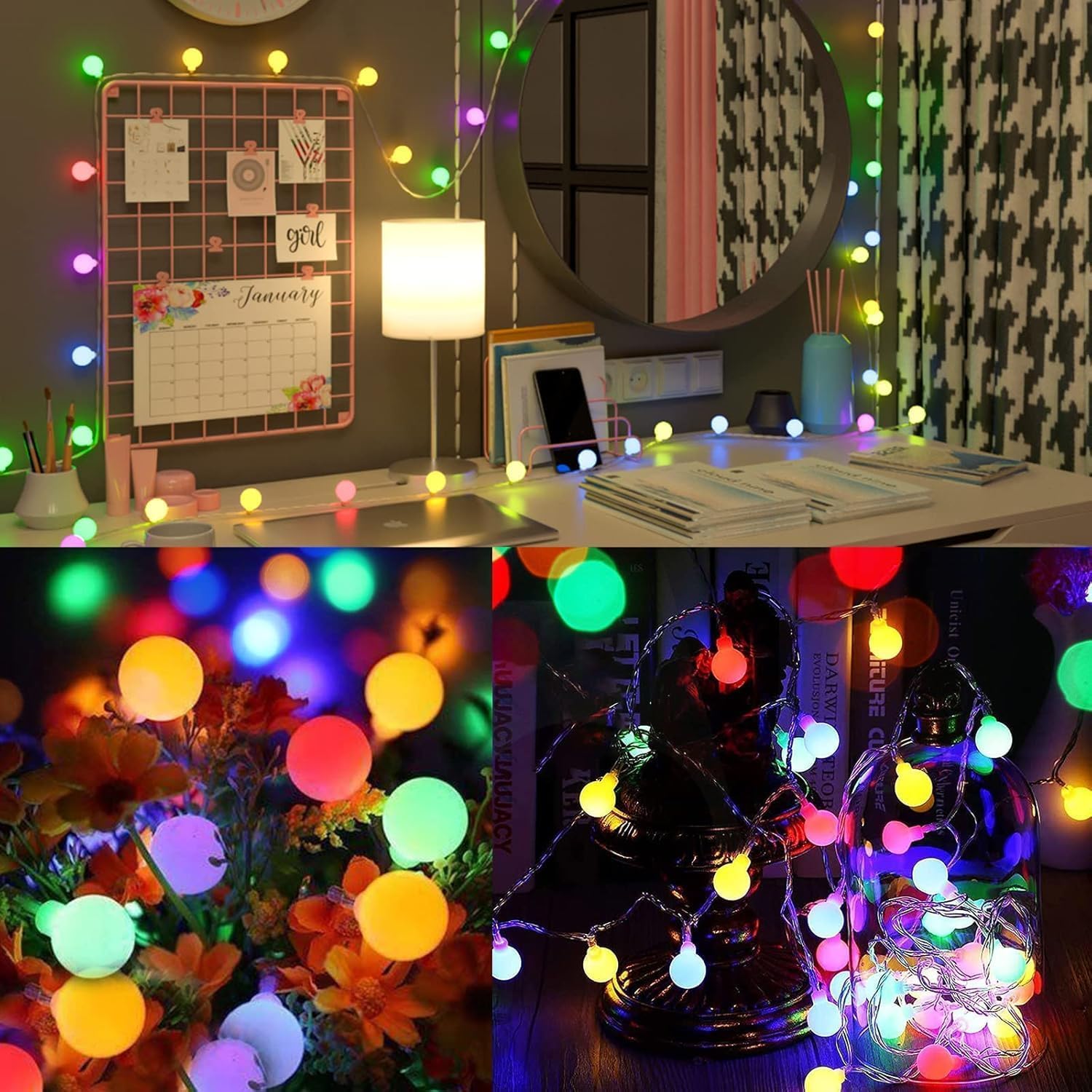 USB Lichterkette Innen,15M 100LED Bunte Kugeln Lichterketten,Lichterkette Außen Innen,Outdoor Strom Lichterketten mit 8 Modi und Timer Funktion,Ideal für Kinderzimmer,Gartenbeleuchtung,Party