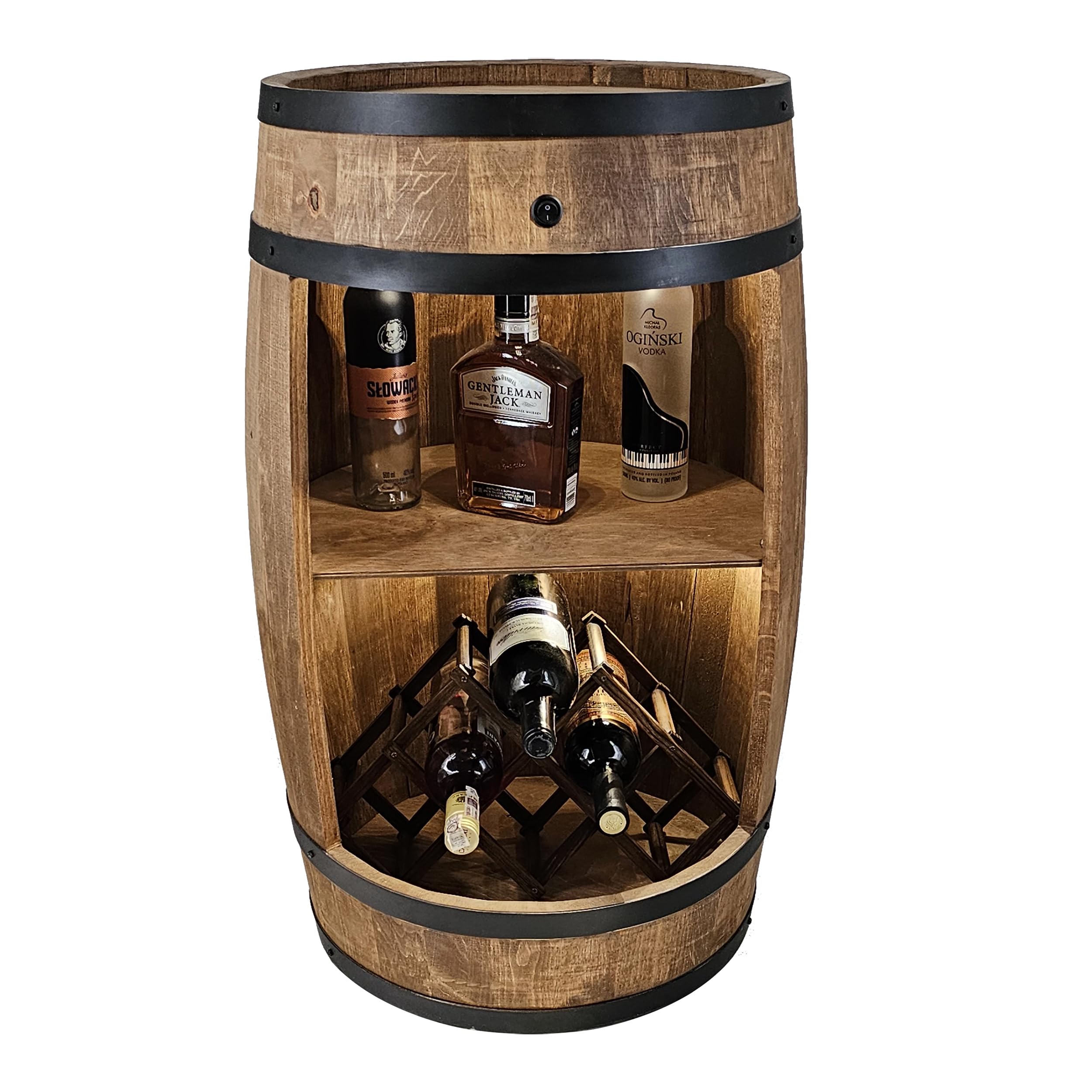 CREATIVE COOPER Fassbar LED avec Porte-Vin - Casier en Bois - Bar de Maison 80 cm - Décoration Rustique - Armoire à Vin - Baril de Bar à Whisky - Tonneau de Bière (Wengé)