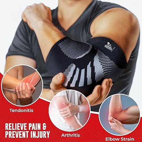 Miniatura 6 de Mangas de compresión para codo 1 par apoyo para la prevención de tendinitis y recuperación L gris 2
