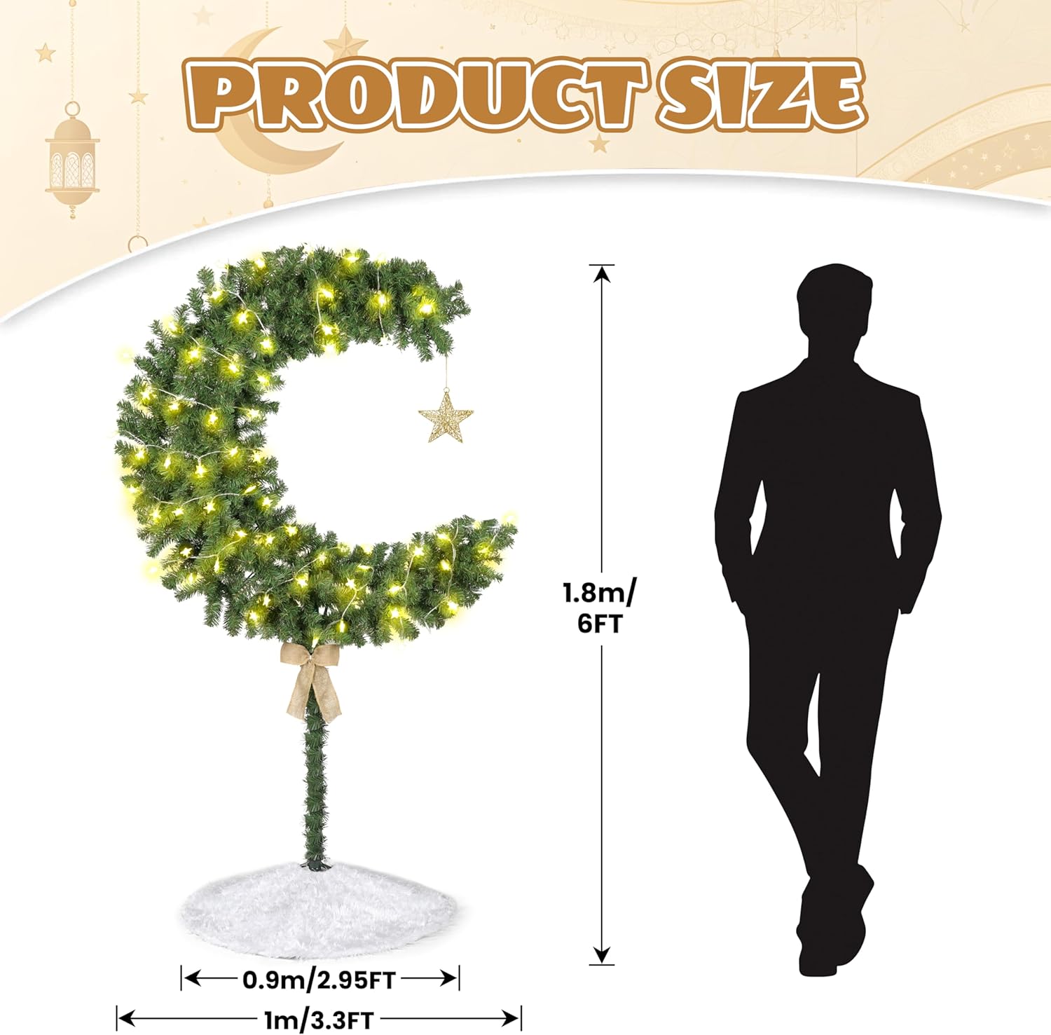 6 ft ramadan tree 100 led lighted eid tree crescent moon tree for home indoor decorations 6ft