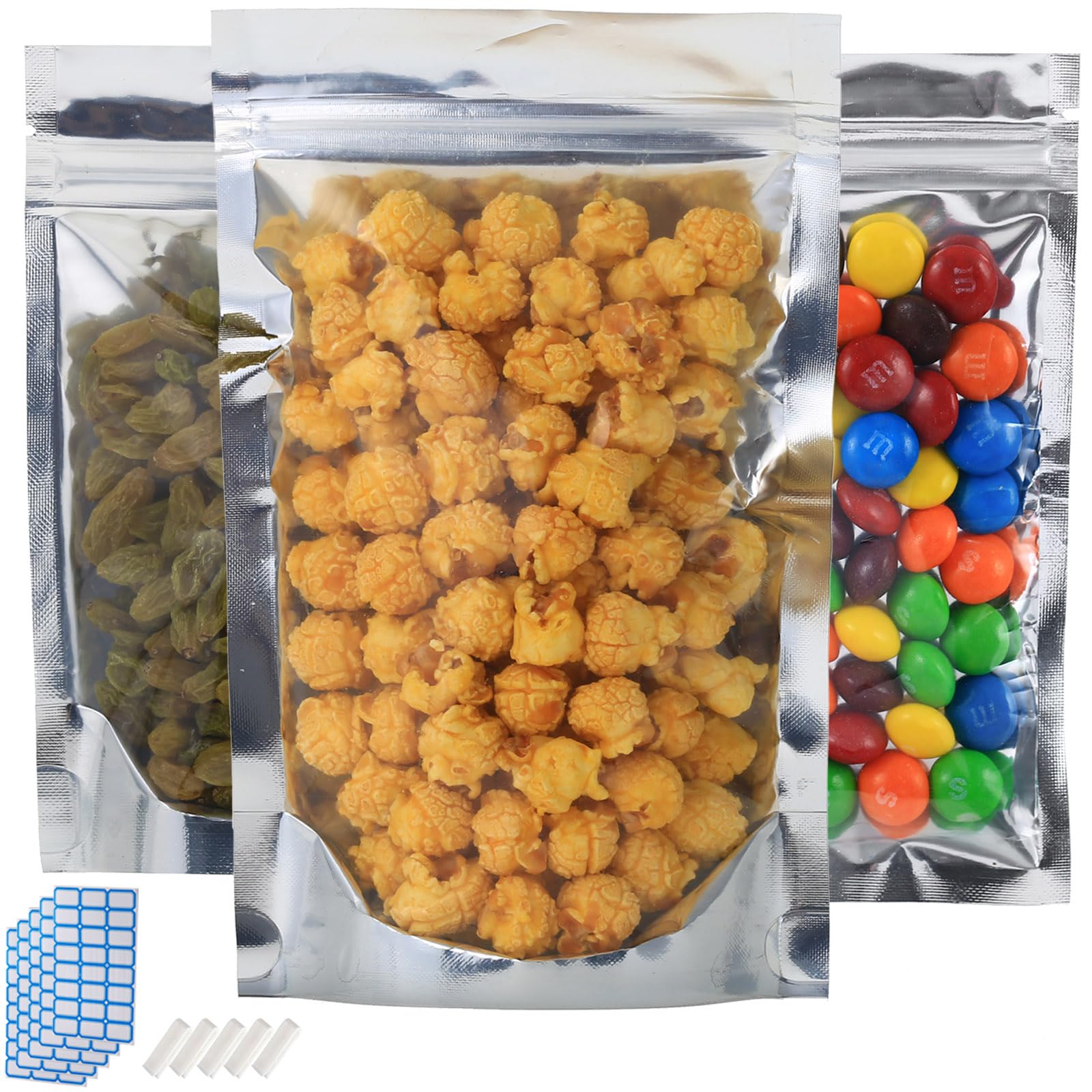 150-Pack Reclosable Large Mylar Bags for Food Storage 6" x 9" Stand Up Pouch Bags in Bulk Resealable Smell Proof Aluminum Silver Foil Bags with Clear Window Kitchen Storage Edible Packaging