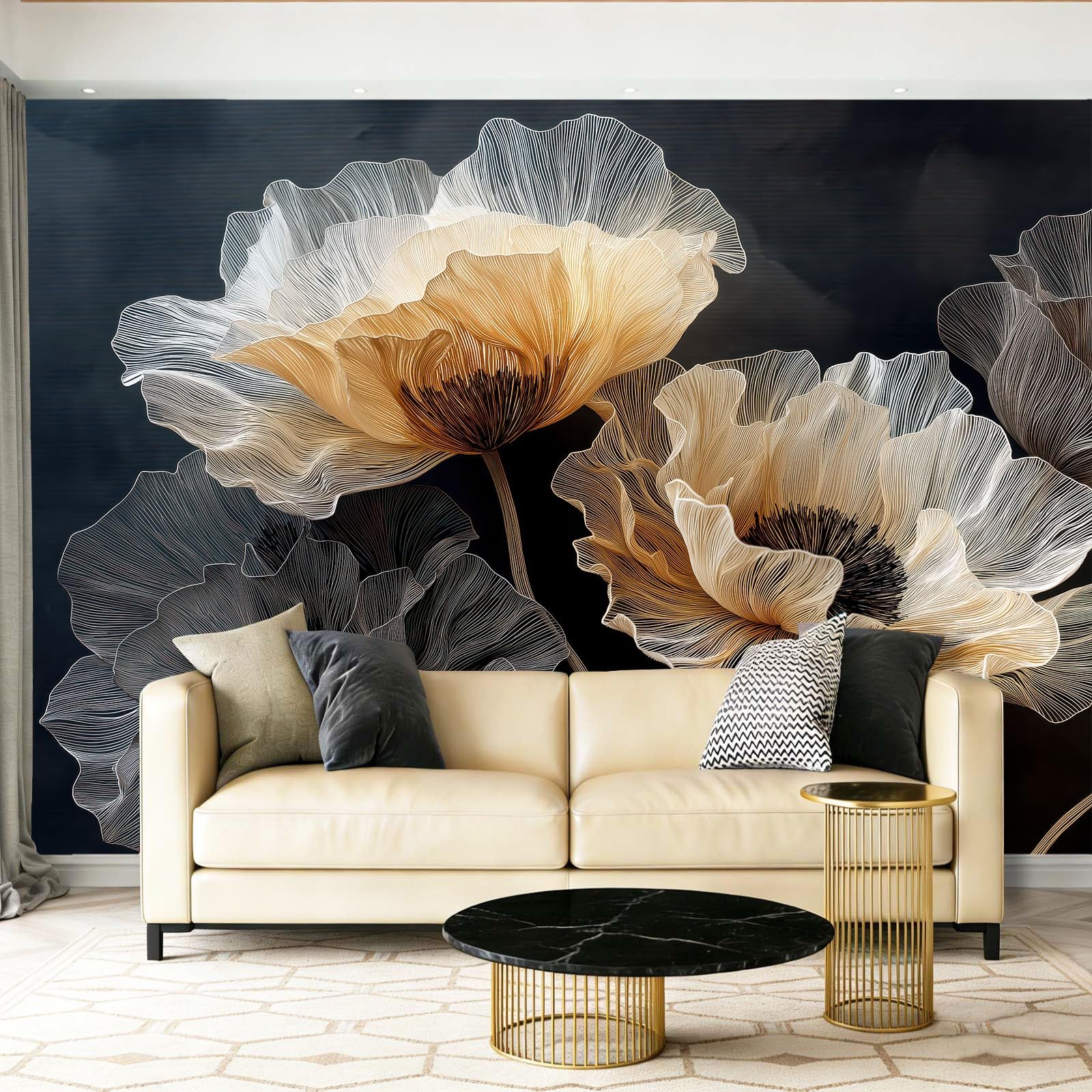 Tapeta fotografia rośliny kwiaty gałęzie i liście murale ścienne fototapeta, kremowa dekoracja ścienna do salonu sypialni pokoju dziecięcego dekoracja domu, 350 x 256 cm