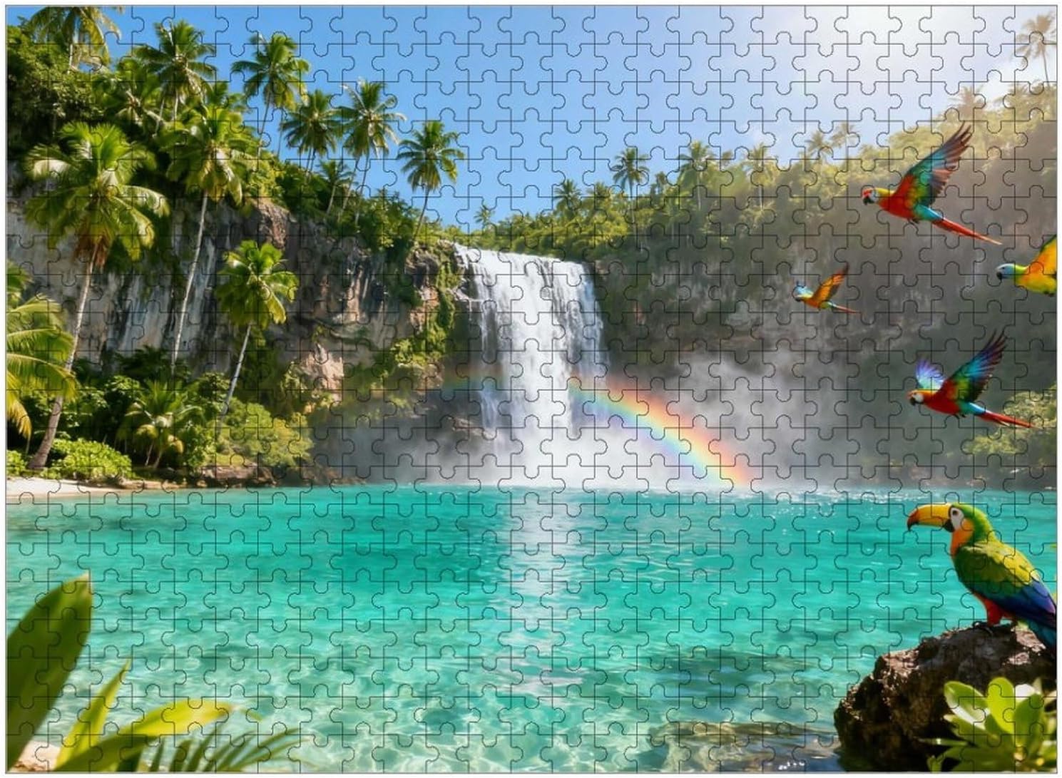 Rainbow Waterfall Lake Green 500 Pieces Wooden Puzzles for Adults