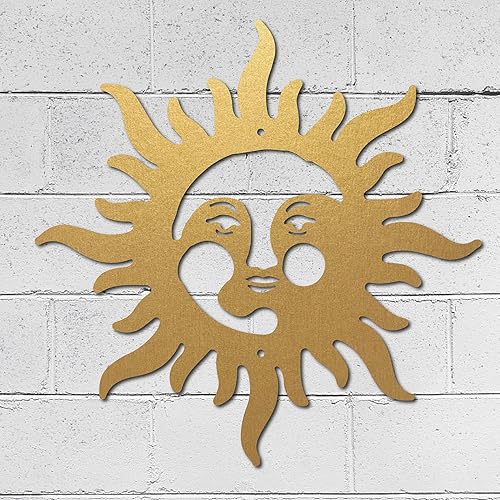 Miniatura 7 de CREATCABIN Arte de pared de metal con diseño de sol con forma de explosión de sol, letreros de pared de hierro, escultura de adorno de metal para