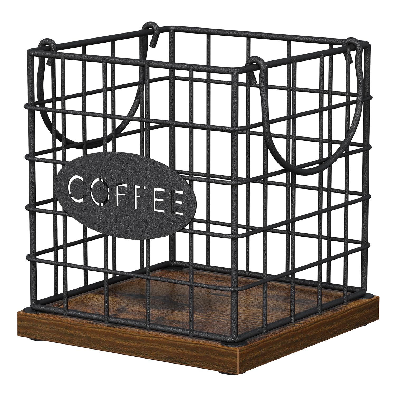 YINMIT K Cup Holder Organizer, Rustic Coffee Pod Holder Organizer, 35 Kcup Holder for Counter with Handle，Large Capacity Black Wire Coffee Capsule Basket for Kitchen Office Desktop (Square Grid)