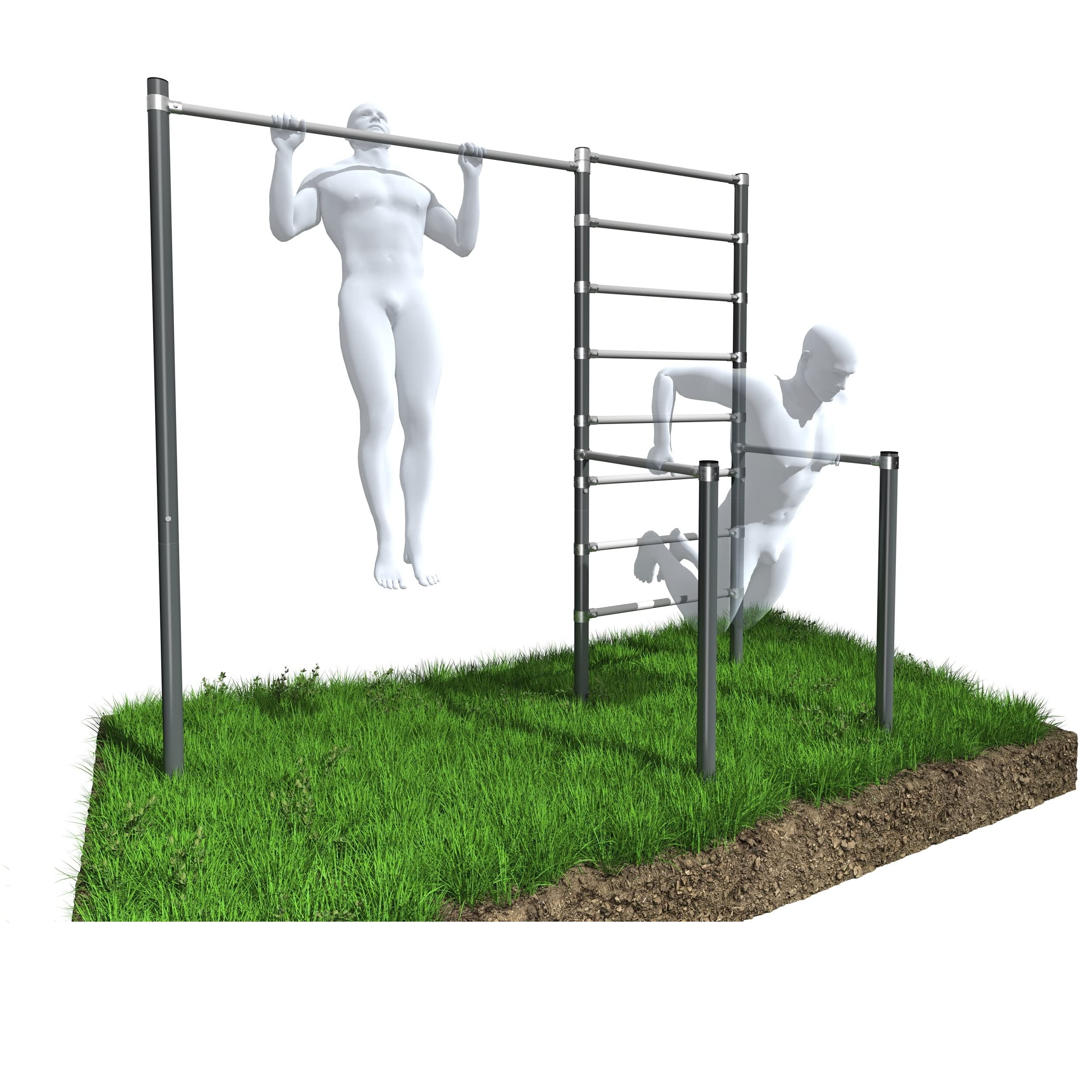 Outdoor Kraftstation ZO7-60: Klimmzugstange, Dipstation, Sprossenwand, 250 kg