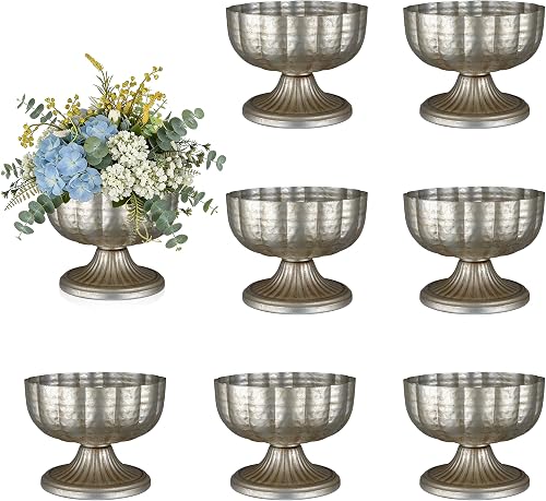 Retro Silver Vases for Centerpieces Set of 8 Silver Metal Vases for Flowers Decorative Pedestal Bowl for Table Centerpieces Floral Arrangments on Housewarming Wedding Party