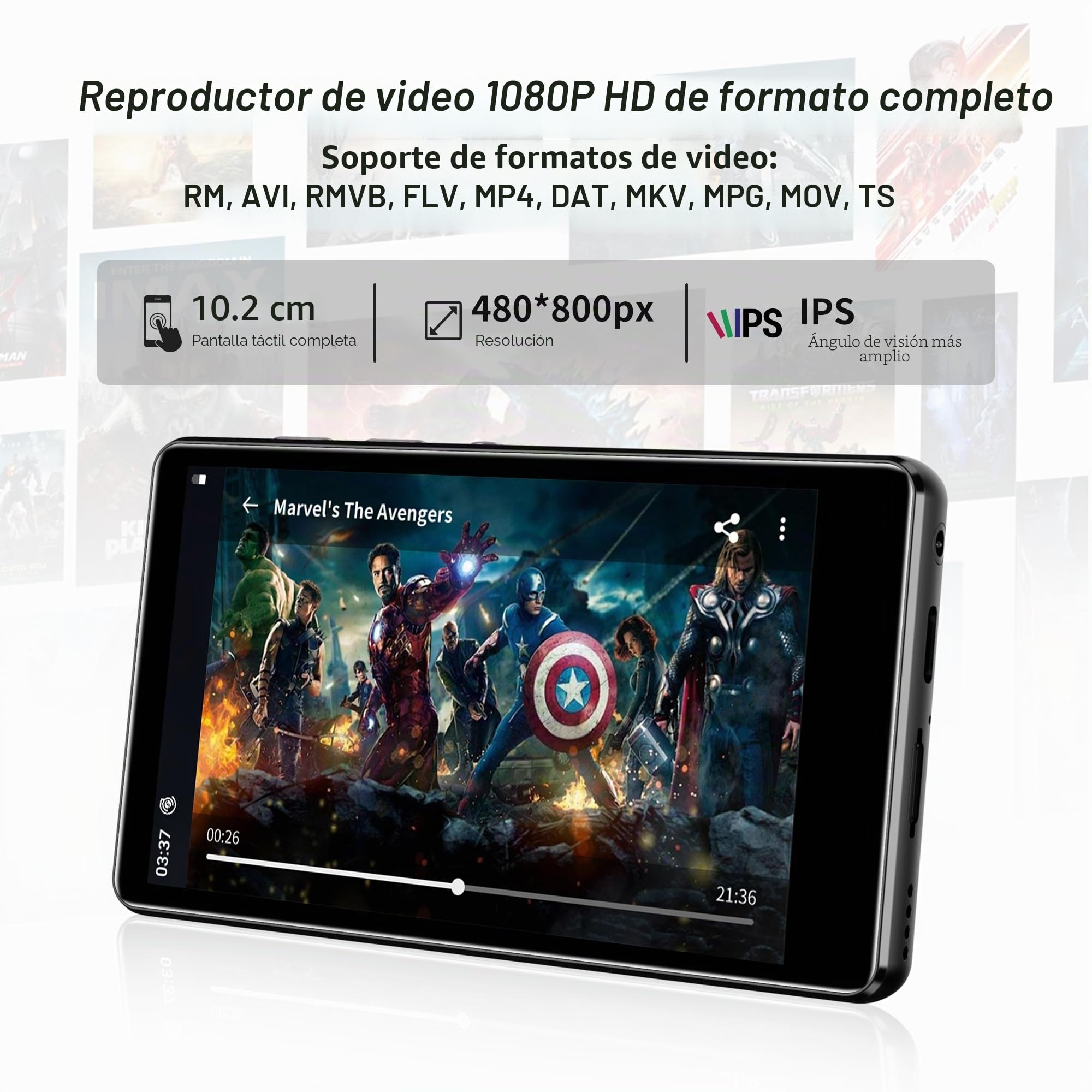 SWOFY M503Pro Reproductor MP3 80GB, Android, WiFi, Bluetooth, Pantalla Táctil 4.0", Compatible con Spotify, Amazon Music, Audible, Libby, Navegador Web, Ampliable hasta 1TB - Negro