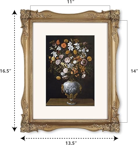 Miniatura 6 de SIMON'S SHOP Marco de fotos de 11 x 14 pulgadas con paspartú para imagen de 8 x 10, marcos de póster de bronce de 11 x 14 pulgadas con paspartú de 8