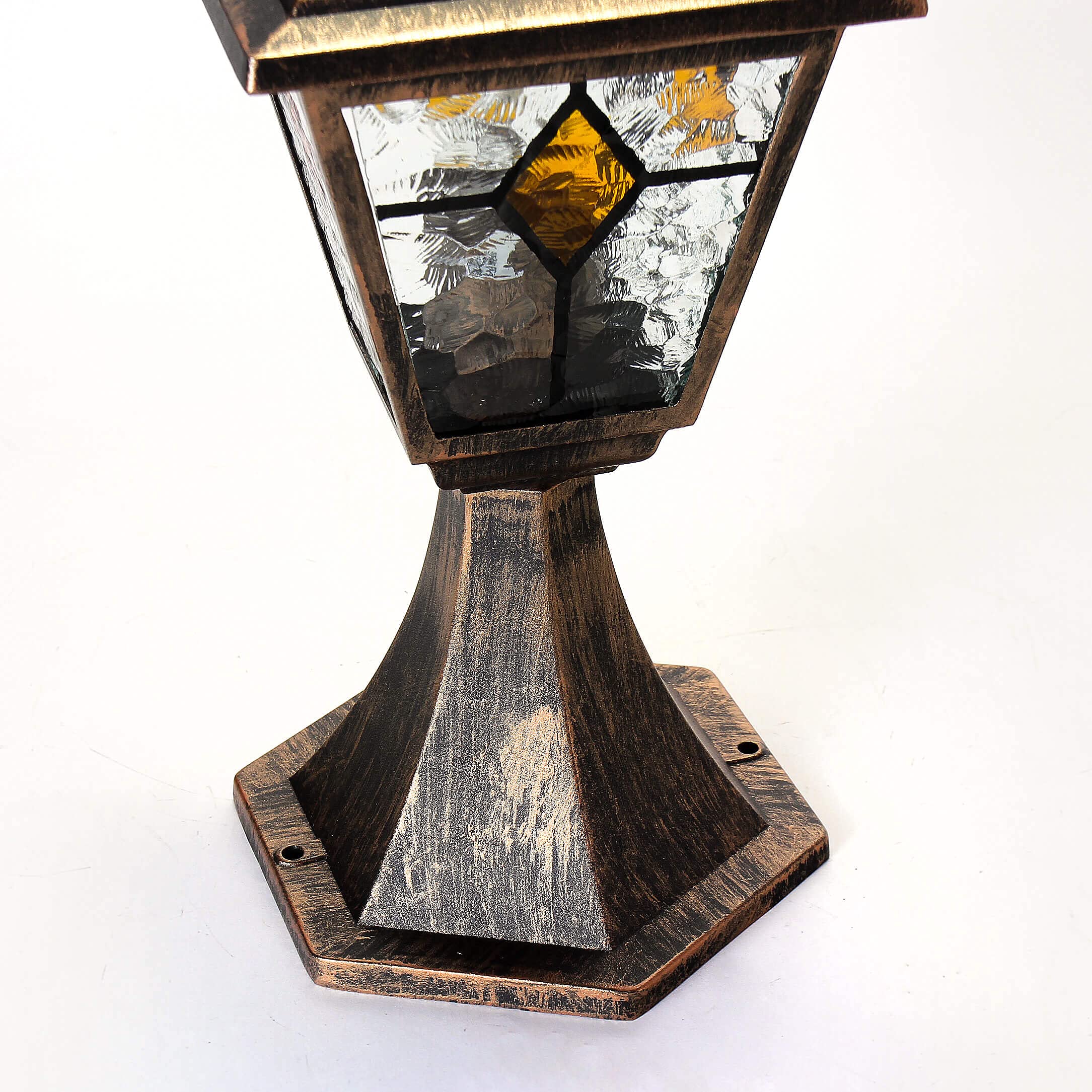 Licht-Erlebnisse Lámpara de pie de exterior sobremuro de cristal de cobre antiguo A:42cm E27 Lámpara de Pedestal Iluminación de terraza balcón jardín
