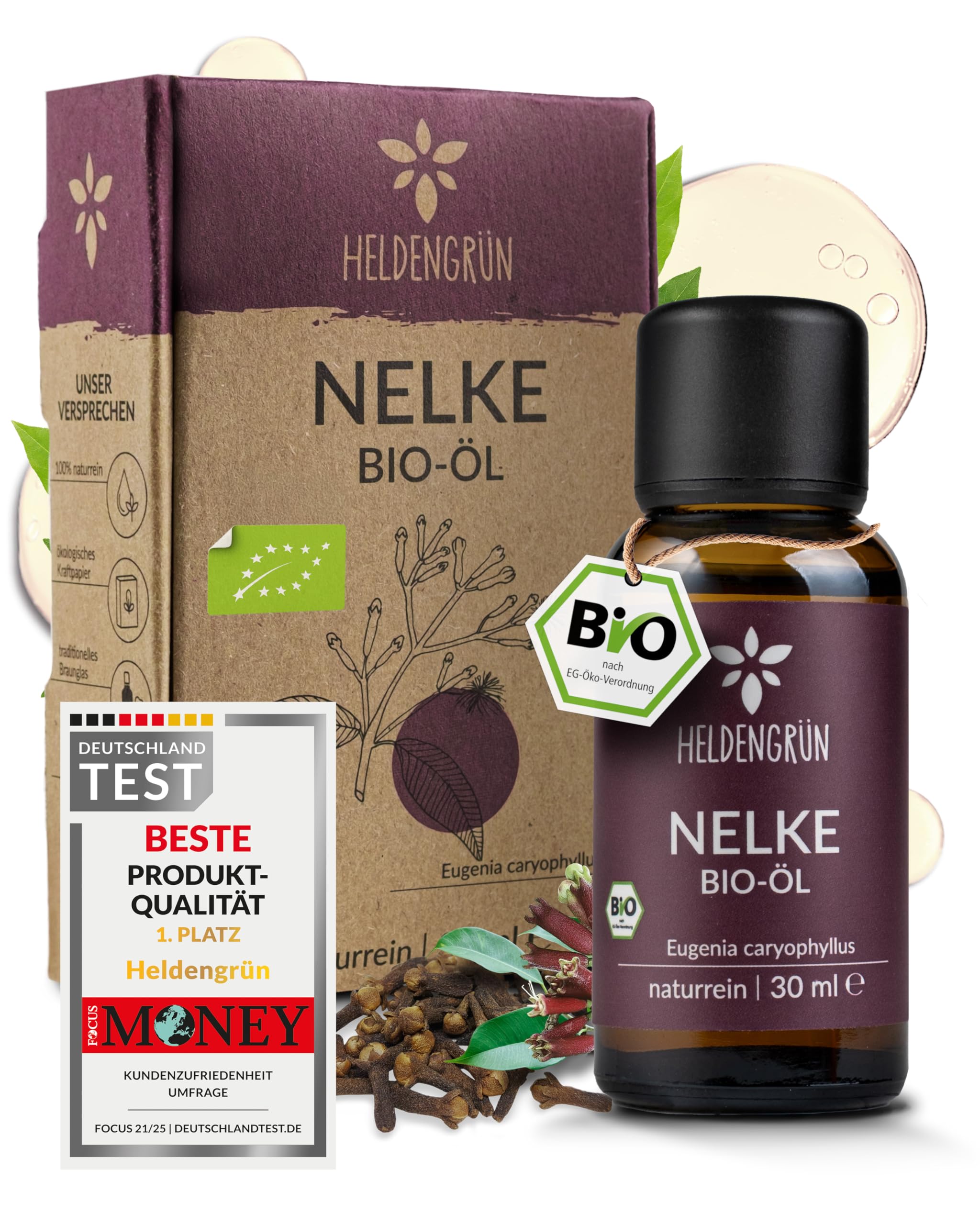 Heldengrün® BIO Nelkenöl [100% NATURREIN] Nelkenöl zum Einnhemen - Echtes Gewürznelkenöl - Ätherisches Nelkenöl Zahnschmerzen - Clove Oil