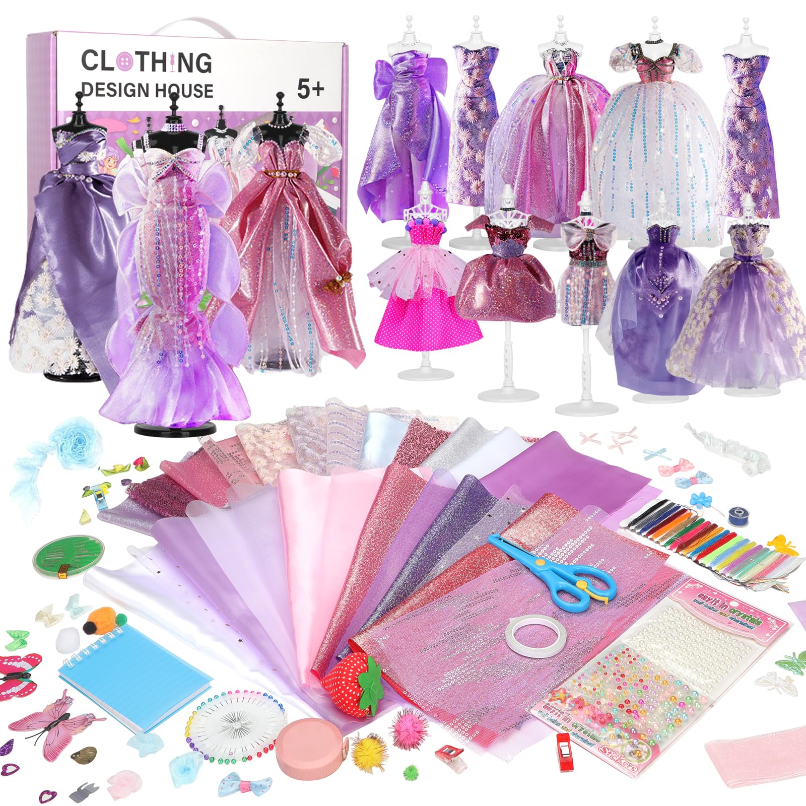YOCOLE 1500+ Pezzi Fashion Designer Kit, 6 Manichini Moda Cucito Giochi Lavoretti Creativi Arte e Artigianato, Playset Manichino Stoffe Quaderno, Regalo Bambina 6 7 8 9 10 11 12+ Anni