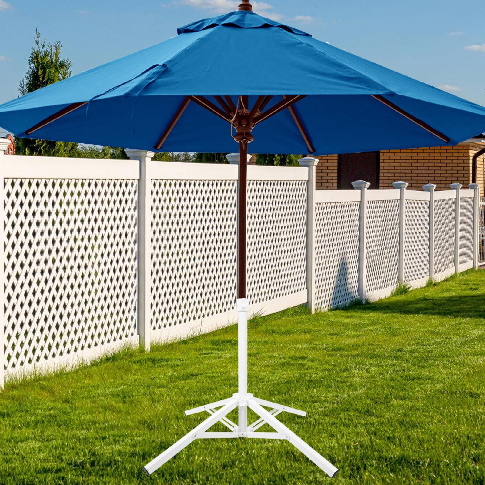 Operitacx Supporto per Ombrellone Pieghevole Bianco in Metallo e Plastica | Base Portatile, Struttura Stabile, per Giardino e Viaggio, Festa Estiva