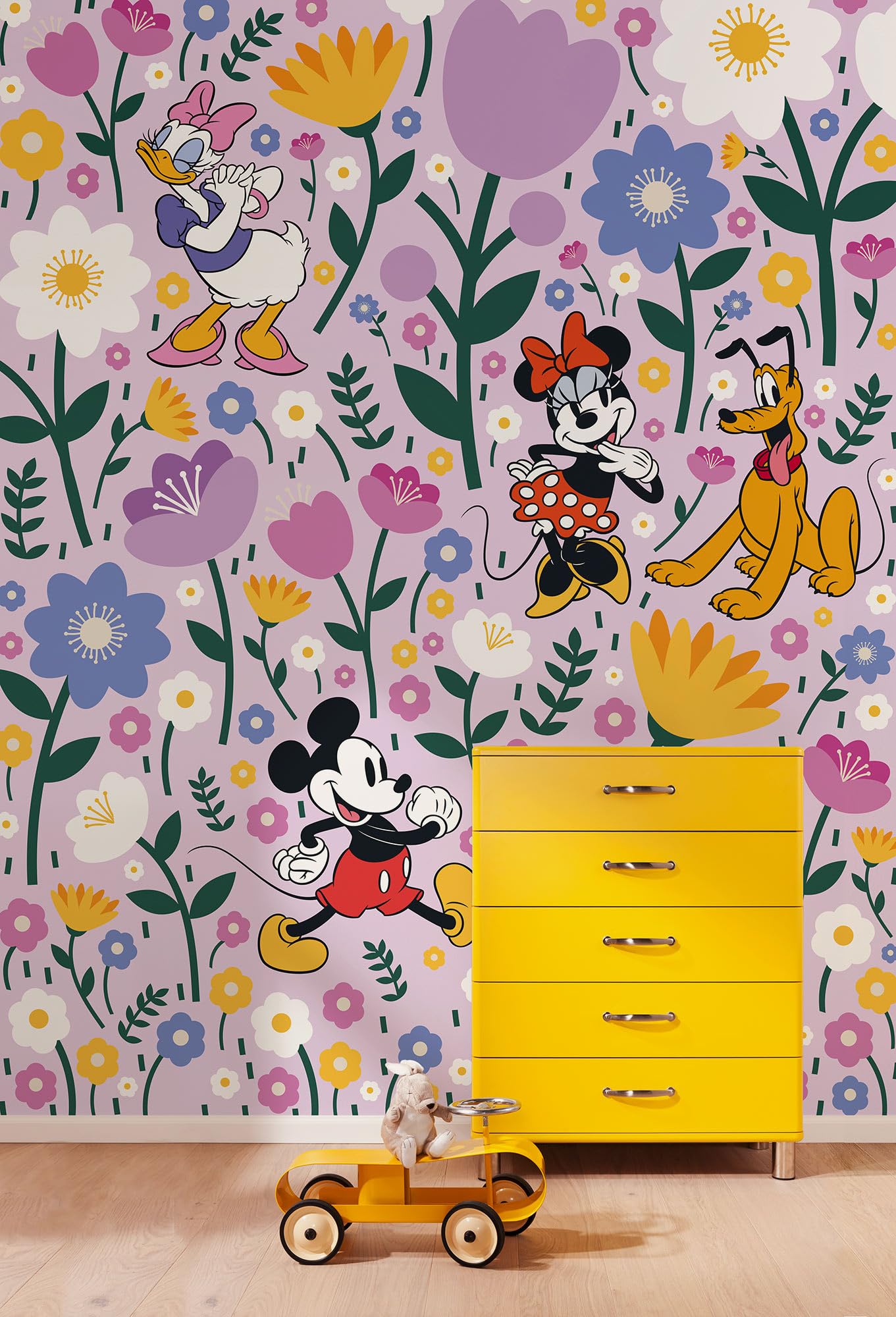 Komar Non-Woven Photo Wallpaper - Disney Mickey Mouse and Minnie Mouse Botanical Spring - Size 200 x 250 cm - Children's Wallpaper
