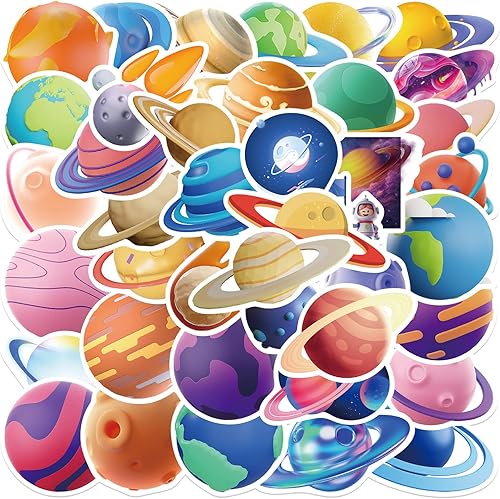 Calcomanías de planeta 50 calcomanías estéticas coloridas de planeta para diario de niños calcomanías impermeables de vinilo a la moda para botella