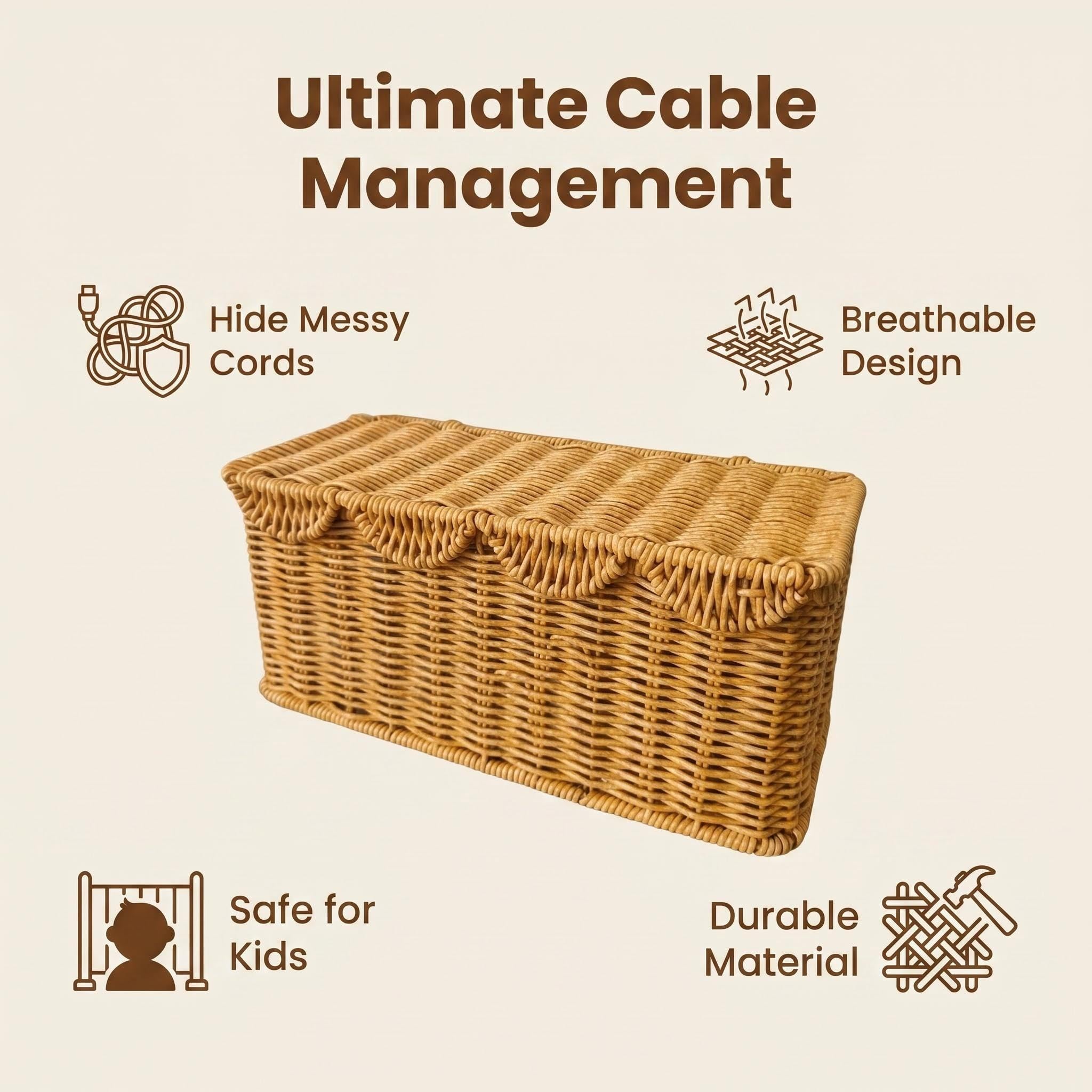 Handwoven Rattan Cable Box - Hide Cords & Decorate -6